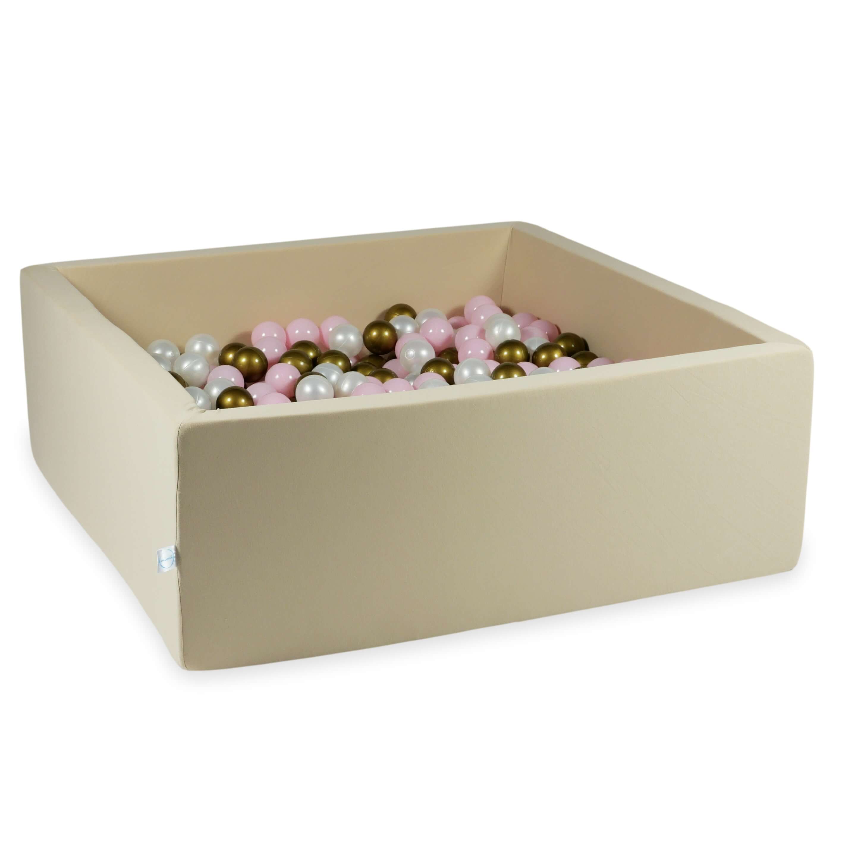 Square ball pit 110x110x40 cm in beige, 600 balls