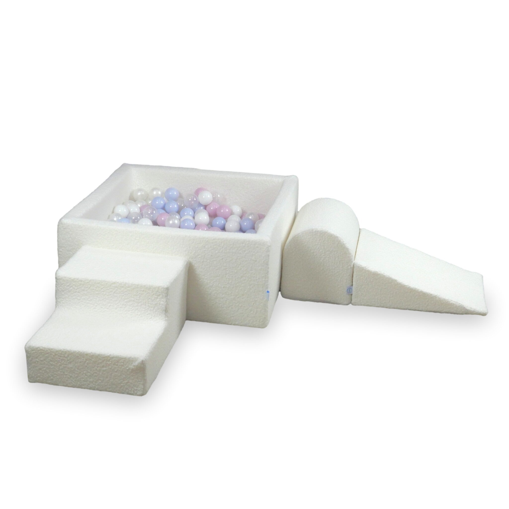 Foam play area with square ball pit children's play set 90x90x40 white boucle + 400 balls