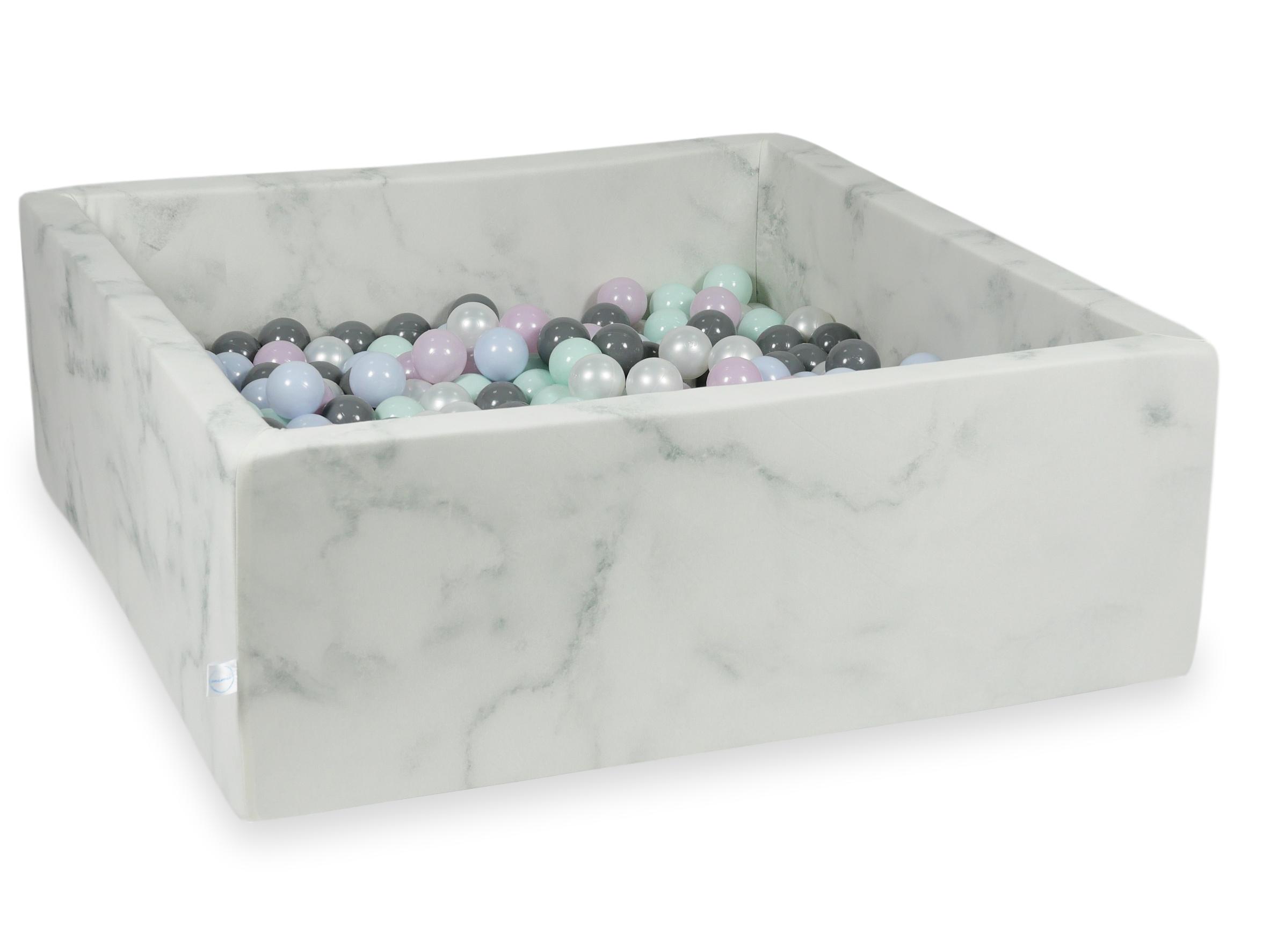Square ball pit 110x110x40 cm in marble velvet, 600 balls