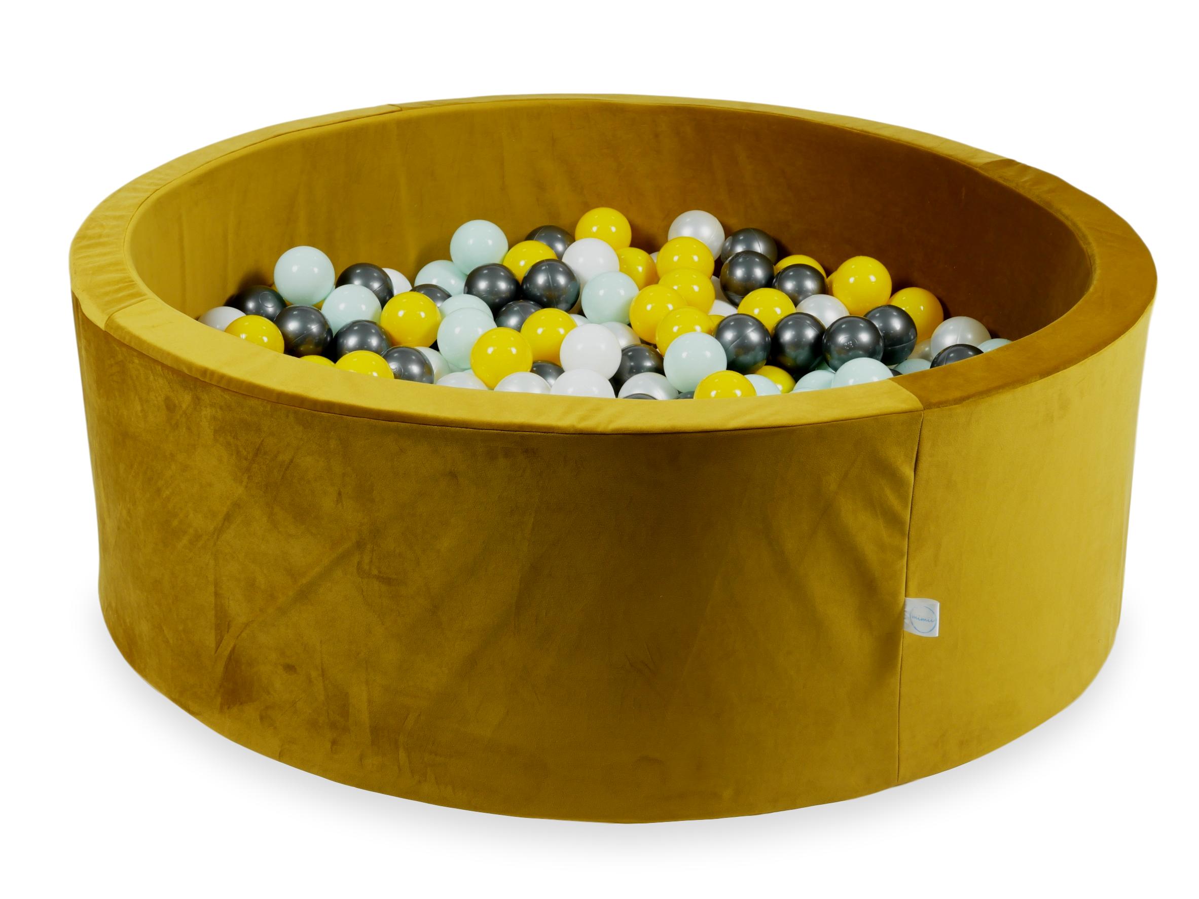 Bällebad aus Samt in Gold, 110x40 cm, mit 500 Bällen