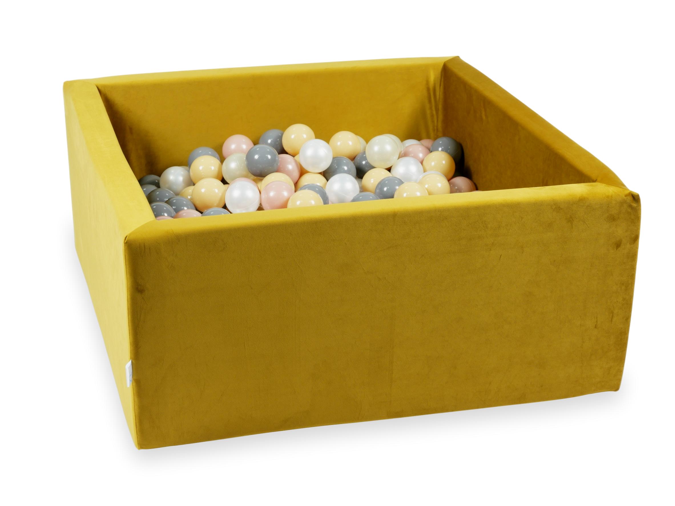 Square ball pit 90x90x40 cm in Gold velvet velvet, 400 balls