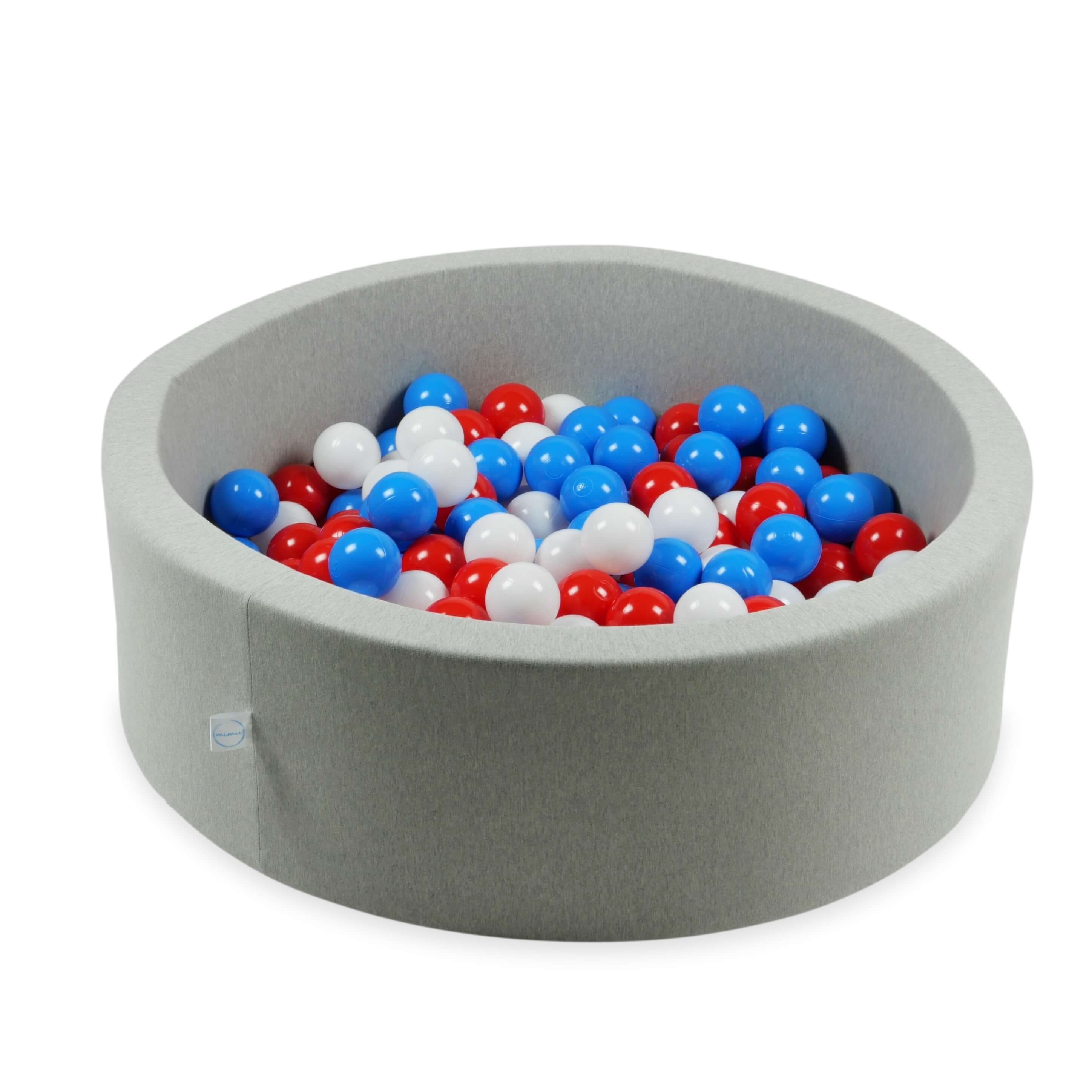 500 Spielbälle mit 7 cm Durchmesser in Weiß, Rot und Blau
