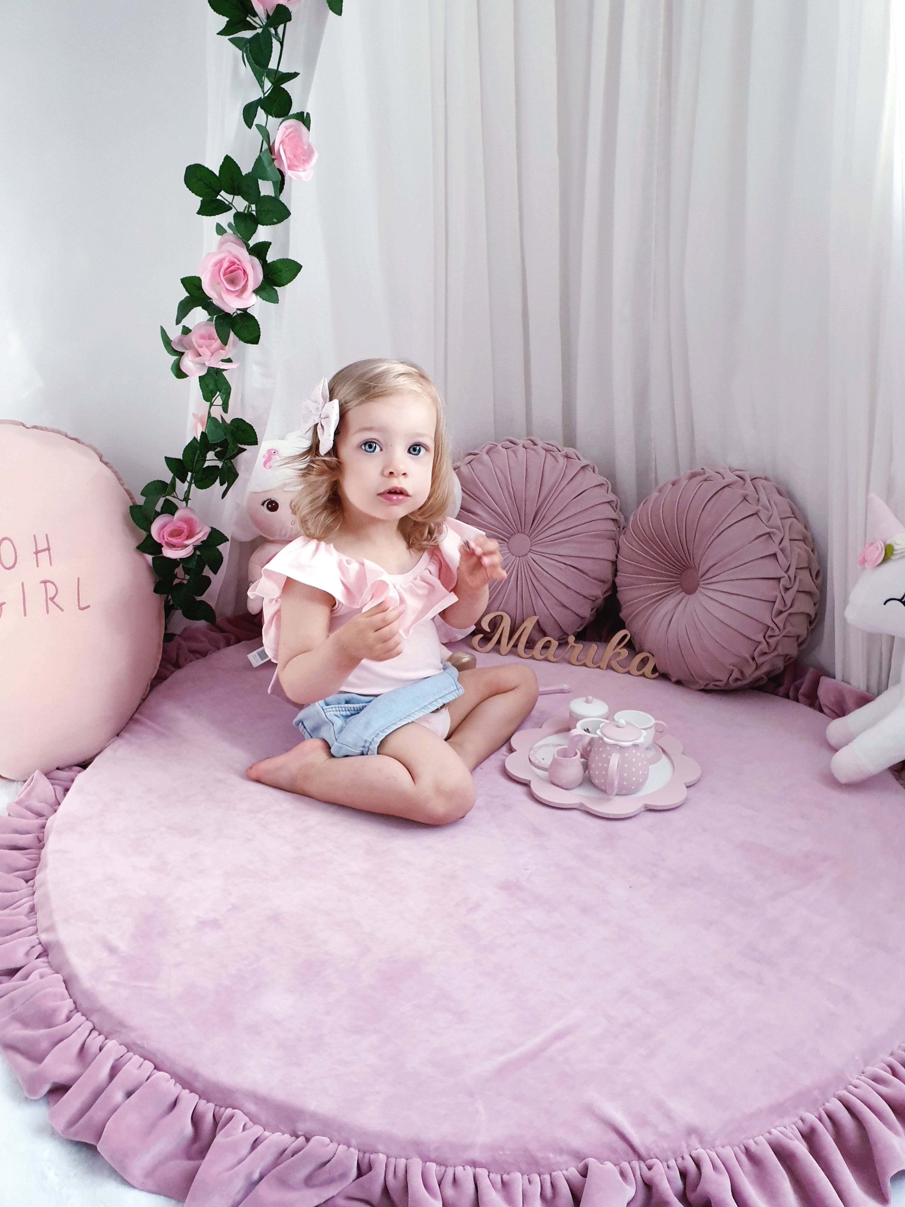 Round baby play mat 100cm with ruffle in jersey