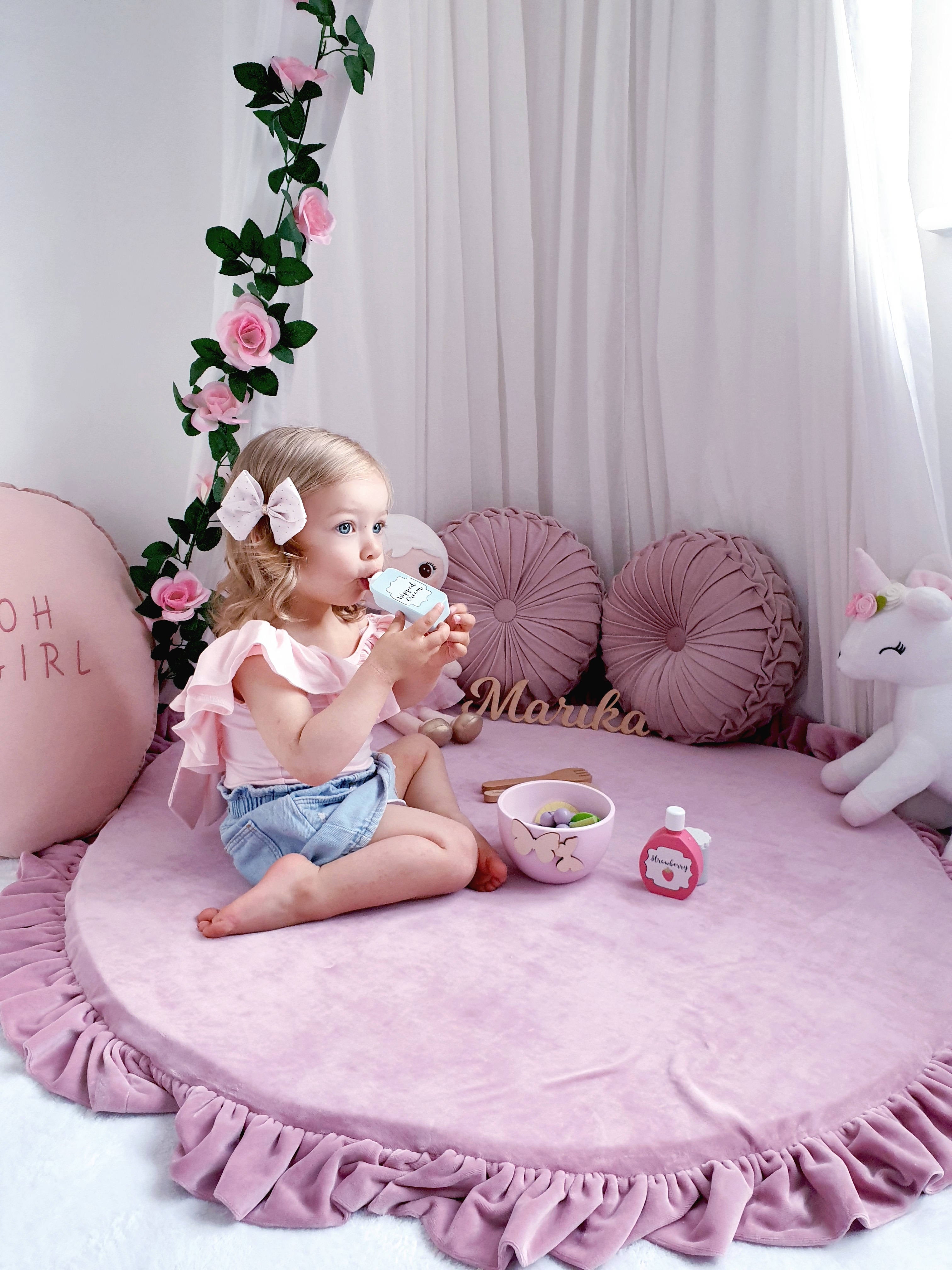 Round baby play mat 100cm with ruffle in jersey