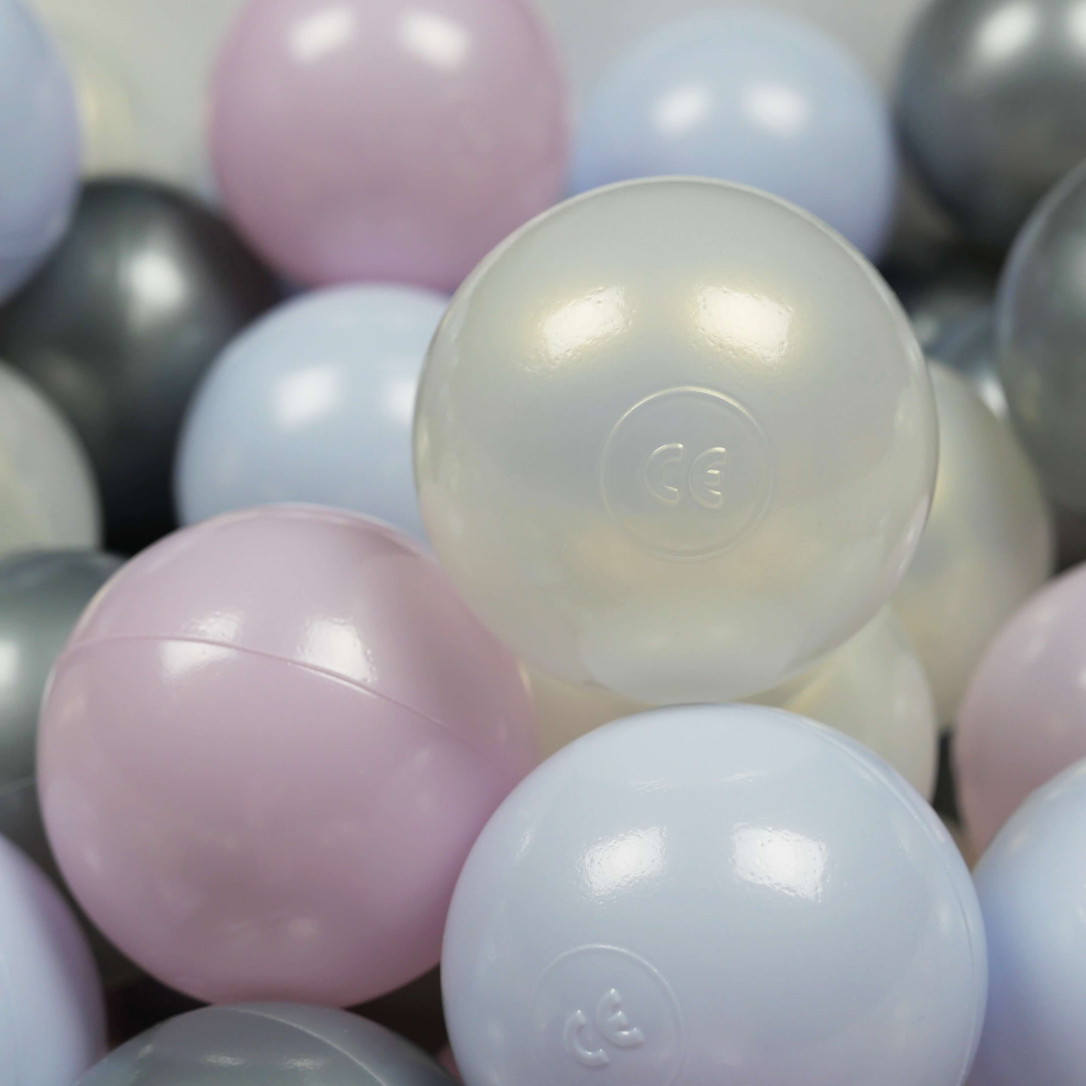 Game balls ø7cm 300 pieces pearl pink, pearl blue, iridescent, silver