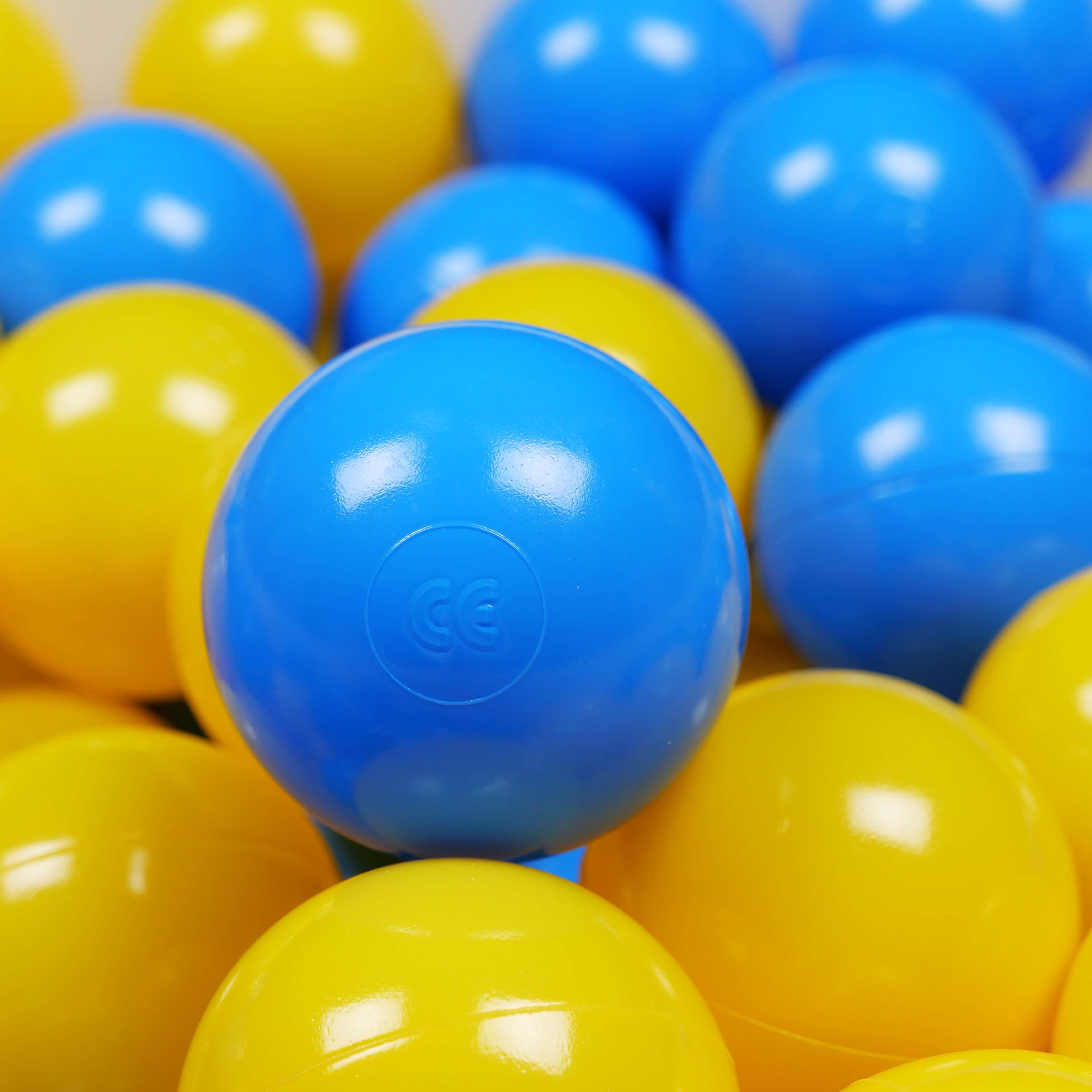 200 Spielbälle mit 7 cm Durchmesser, gelb und blau