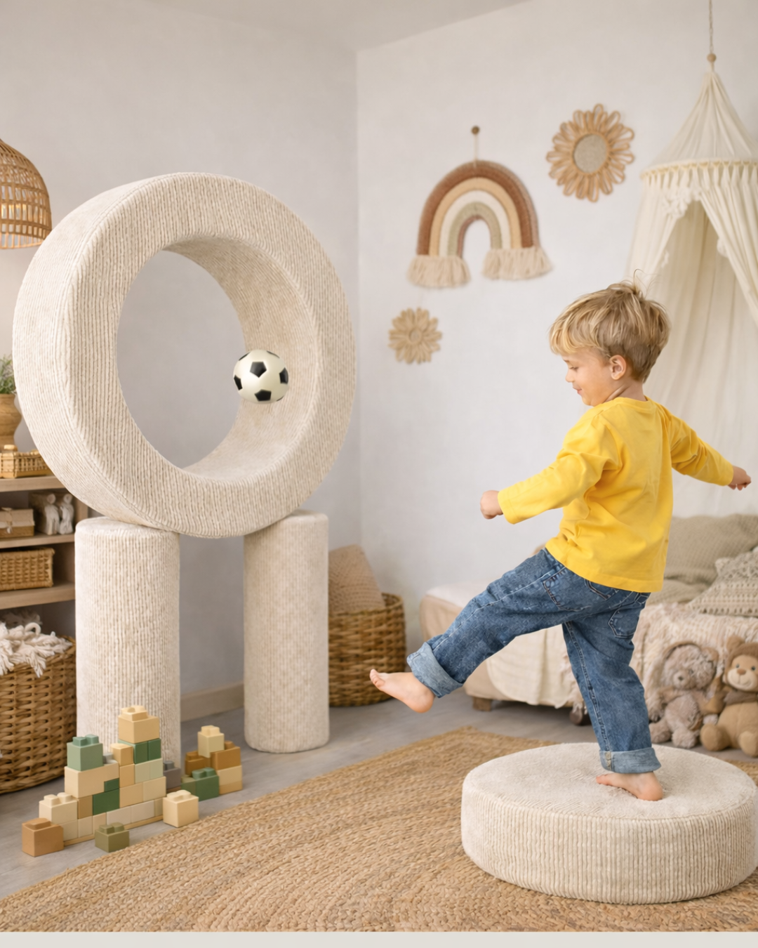 Donut Pouf Modular 4-piece play pouf in velours côtelé