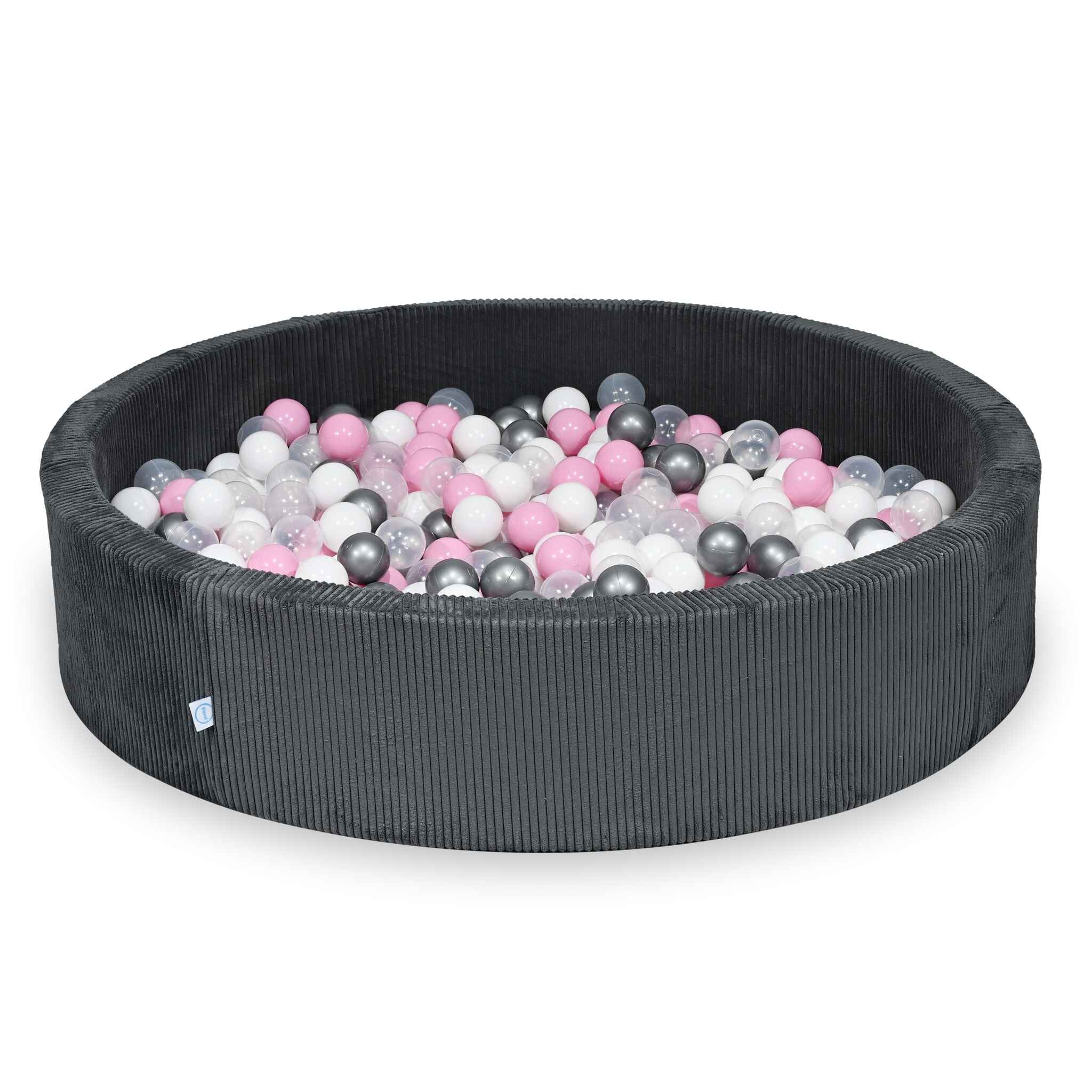 Piscina con palline in velluto a coste grafite 130x30 cm con 600 palline