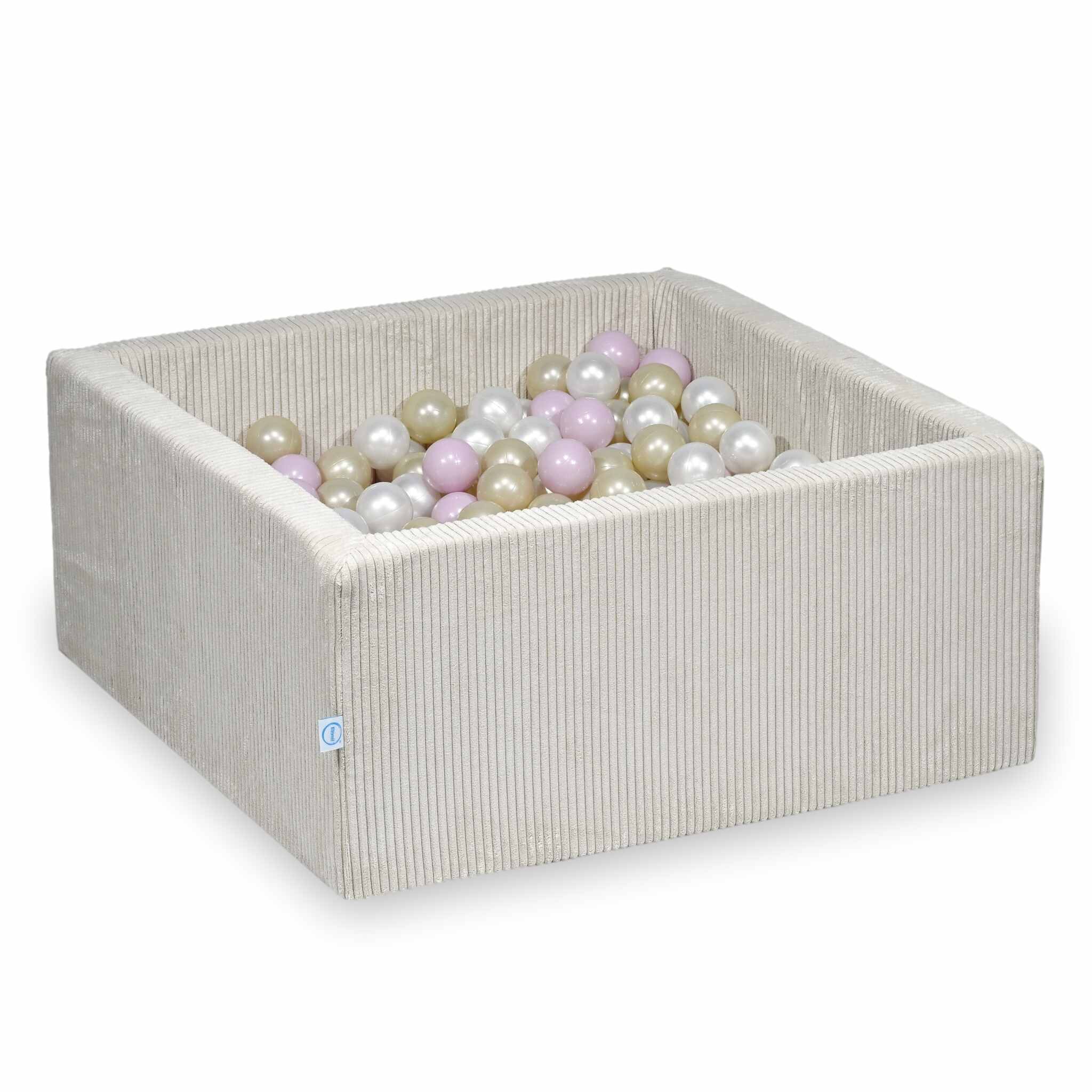Square ball pit 90x90x40 cm in Corduroy Beige, 400 balls