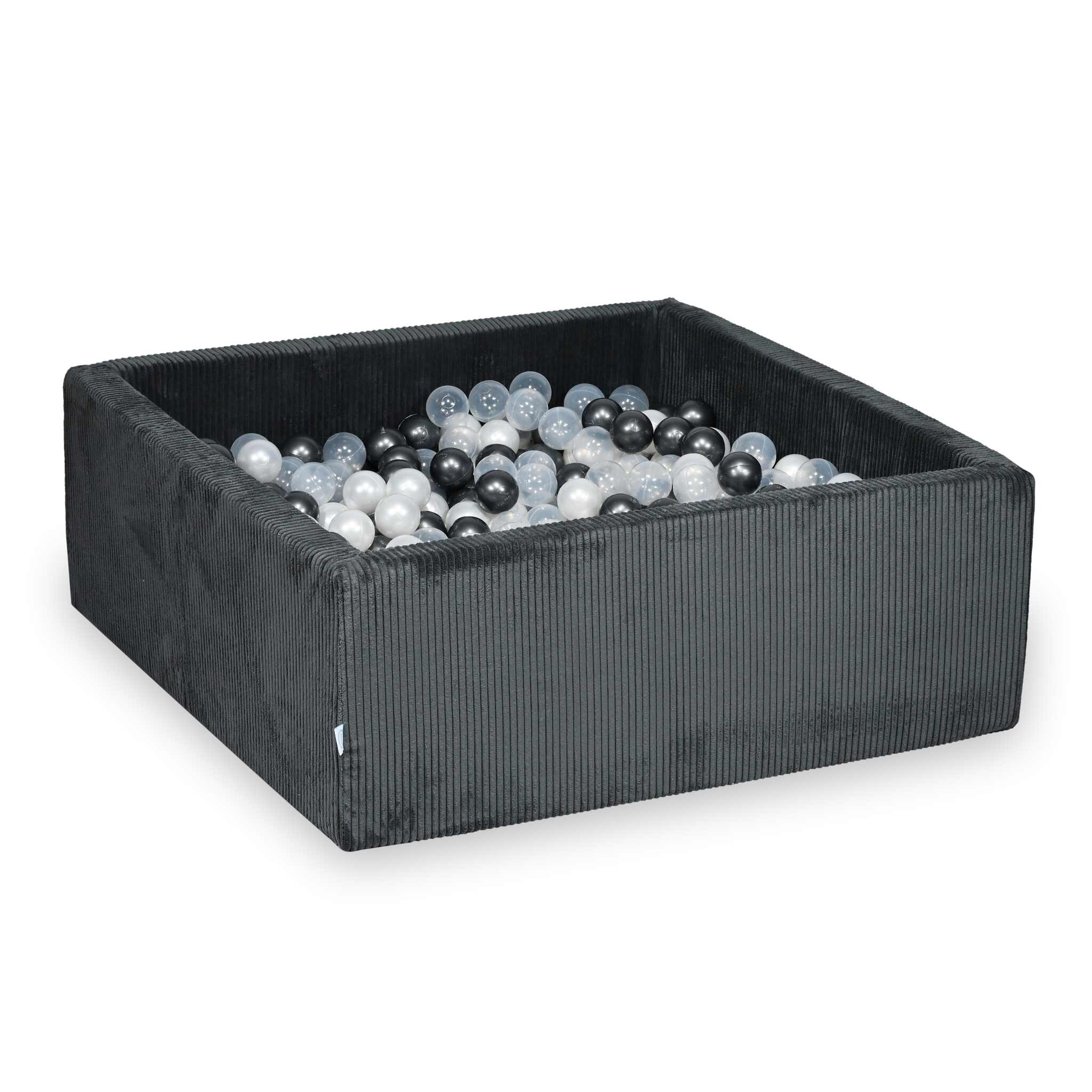 Square ball pit 110x110x40 cm in Corduroy Graphite, 600 balls