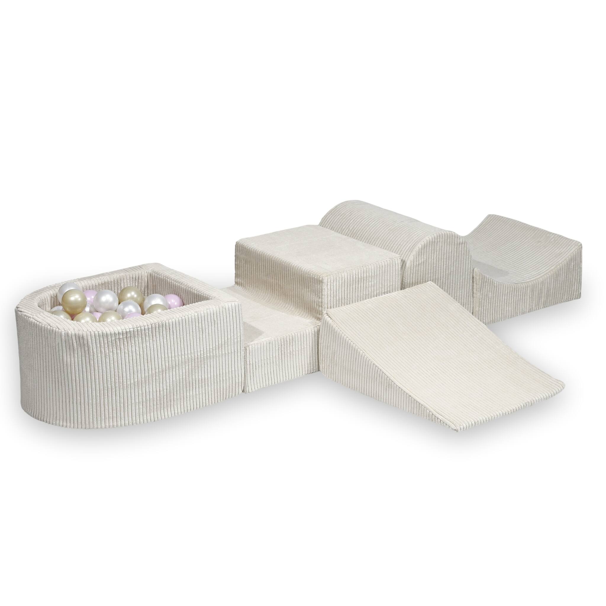Foam playground with hill and micro corduroy beige pool + 100 balls