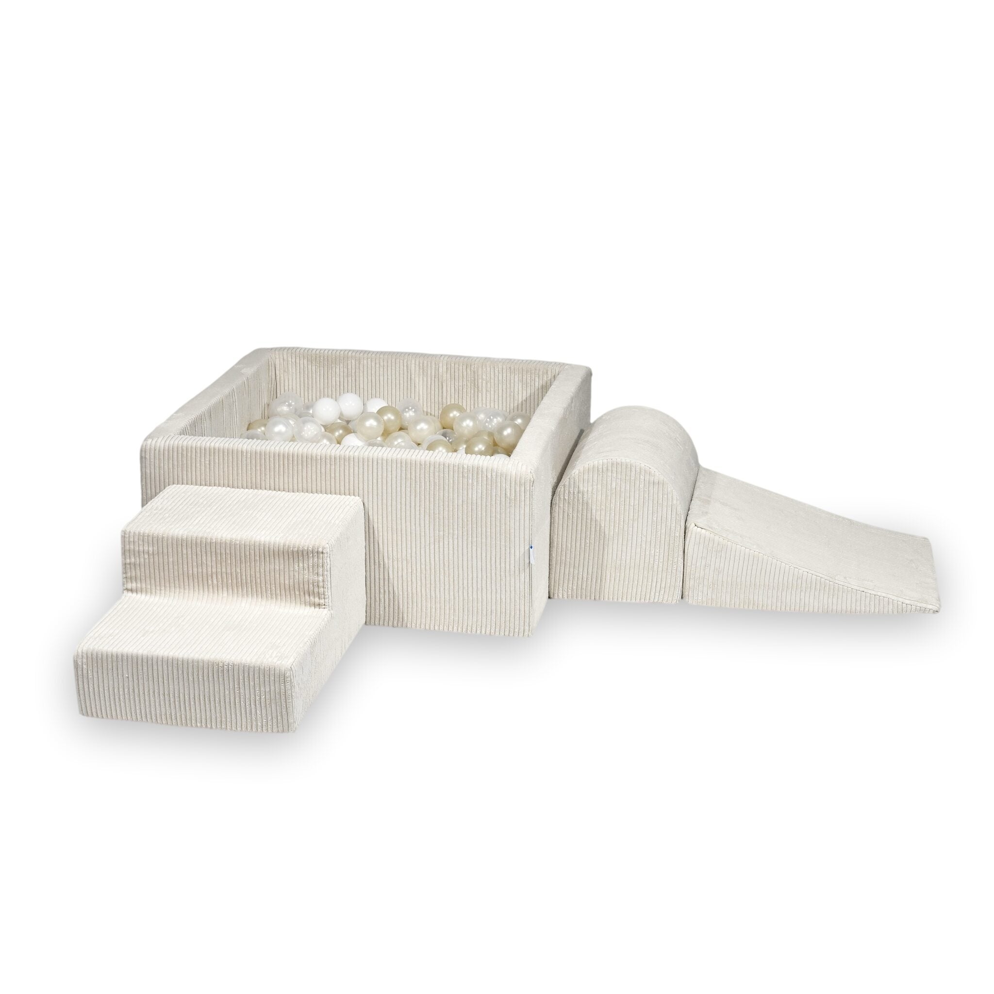 Aire de jeux en mousse avec piscine à balles carrée set de jeu enfant 90x90x40 velours côtelé beige + 400 balles