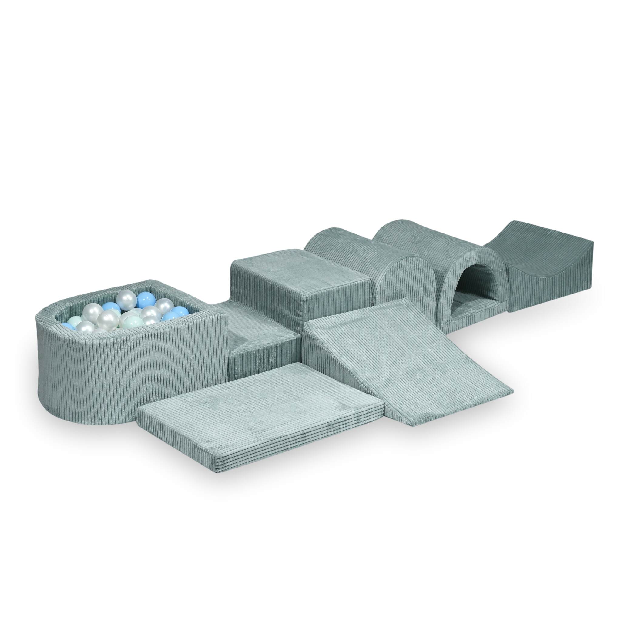Plus grande aire de jeux en mousse avec piscine micro côtelé menthe claire+ 100 balles