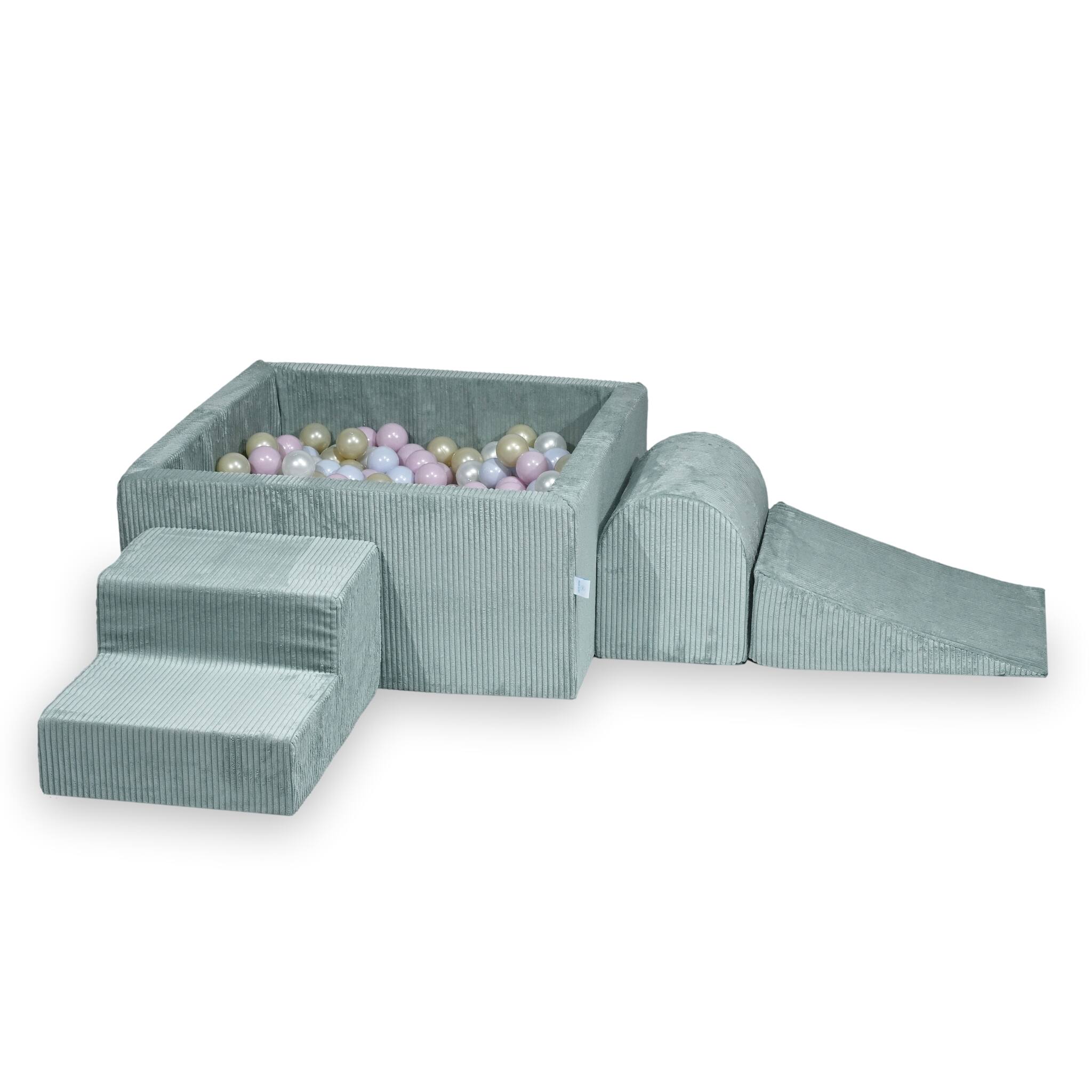 Parco giochi in schiuma con piscina con palline quadrata set da gioco per bambini 90x90x40 velluto a coste menta chiara + 400 palline
