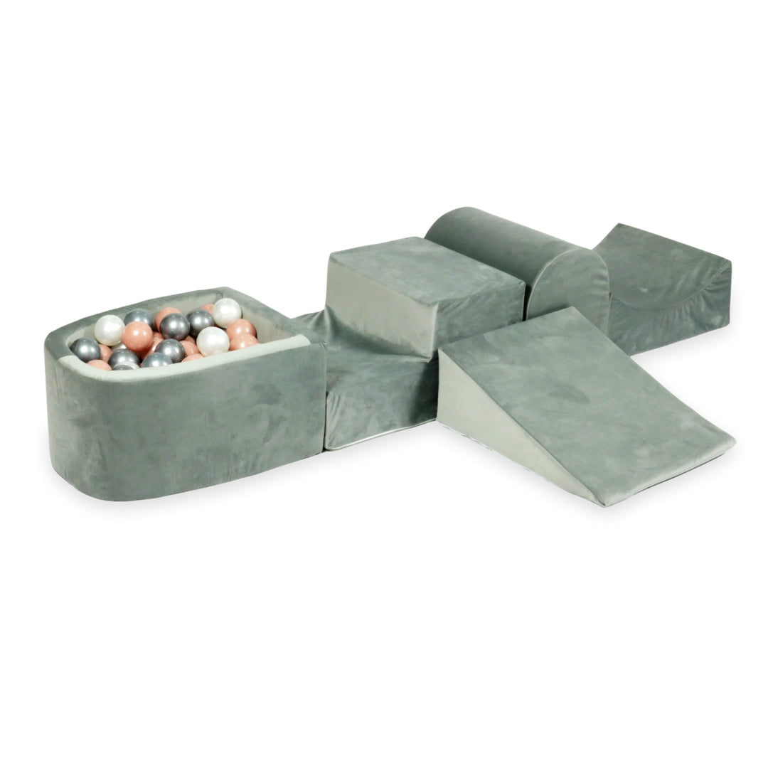 Foam play area with hill and micro velvet gray pool + 100 balls