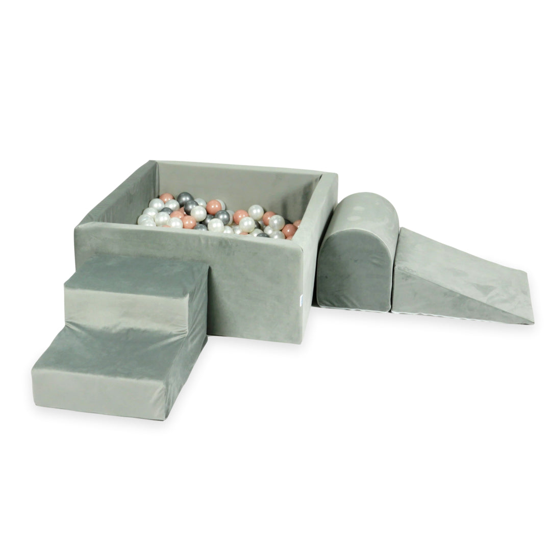 Foam play area with square ball pit children's play set 90x90x40 velvet gray + 400 balls
