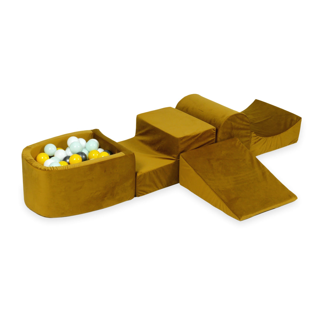 Schaumstoff-Spielbereich mit Hügel und Micro-Velvet-Becken gold + 100 Bälle
