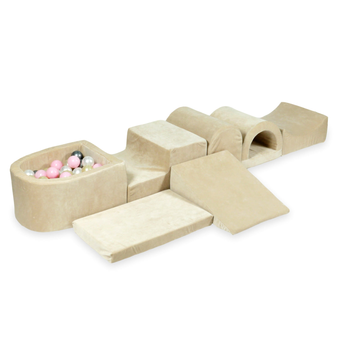 Parco giochi grande in schiuma con piscina micro Velluto Soft beige + 100 palline