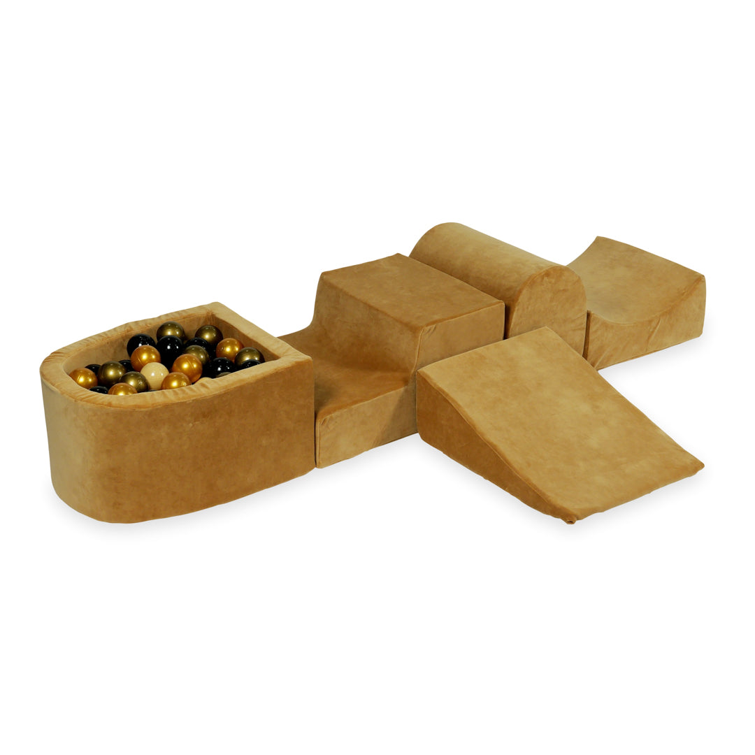 Foam Play Area with Hill and Micro Velvet Soft Caramel Ball Pit + 100 balls