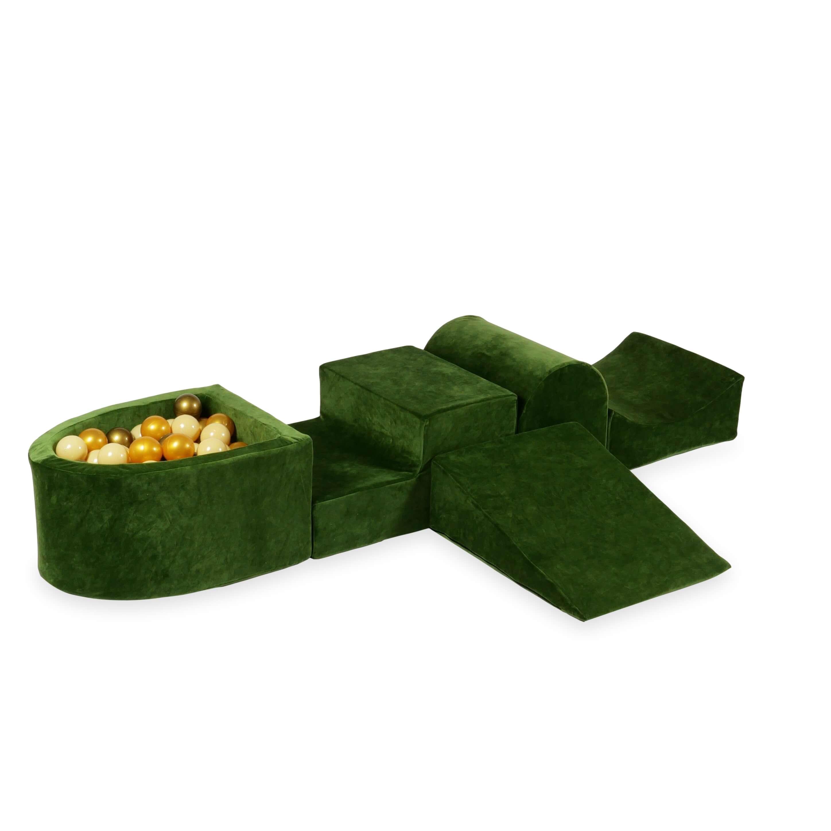 Foam play area with hill and micro velvet soft olive pool + 100 balls