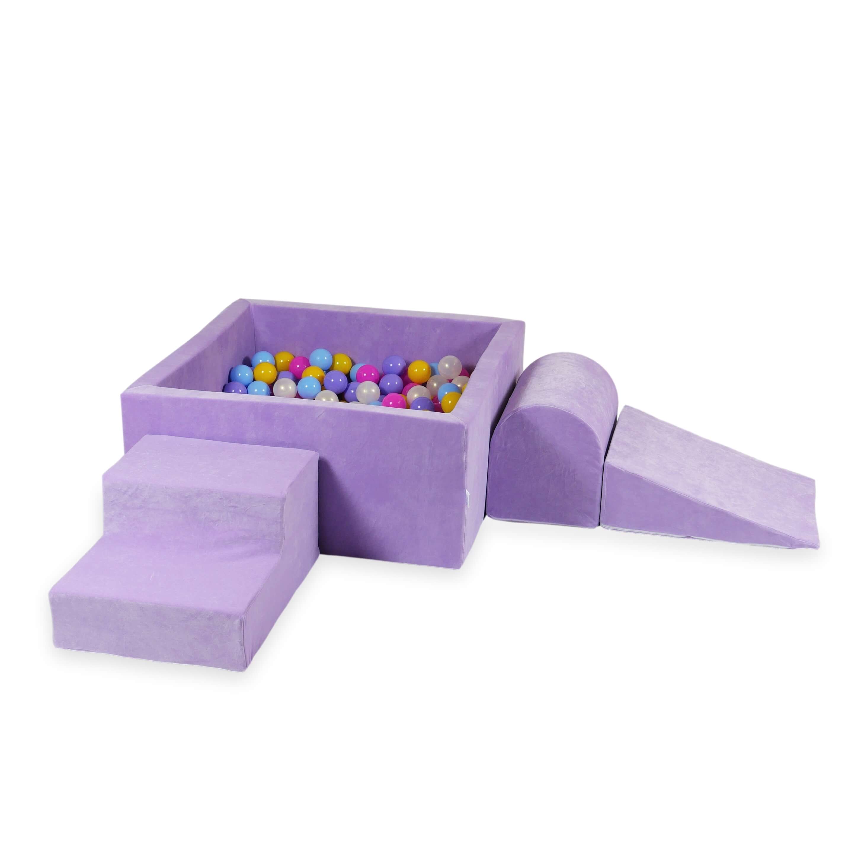 Foam play area with square ball pit children's play set 90x90x40 velvet soft lilac + 400 balls