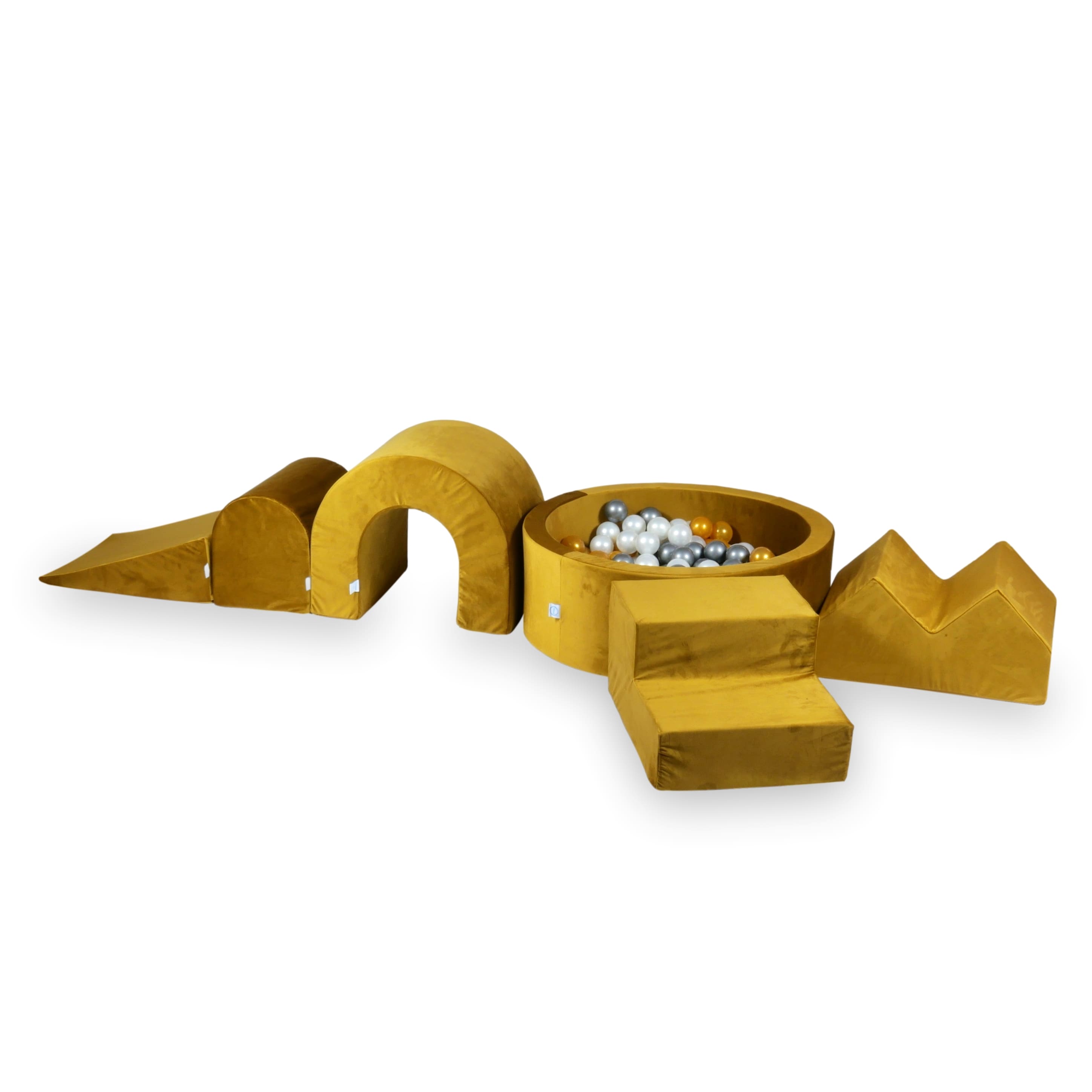 Foam play area with round pool 90x30 velvet gold + 5 elements + 200 balls