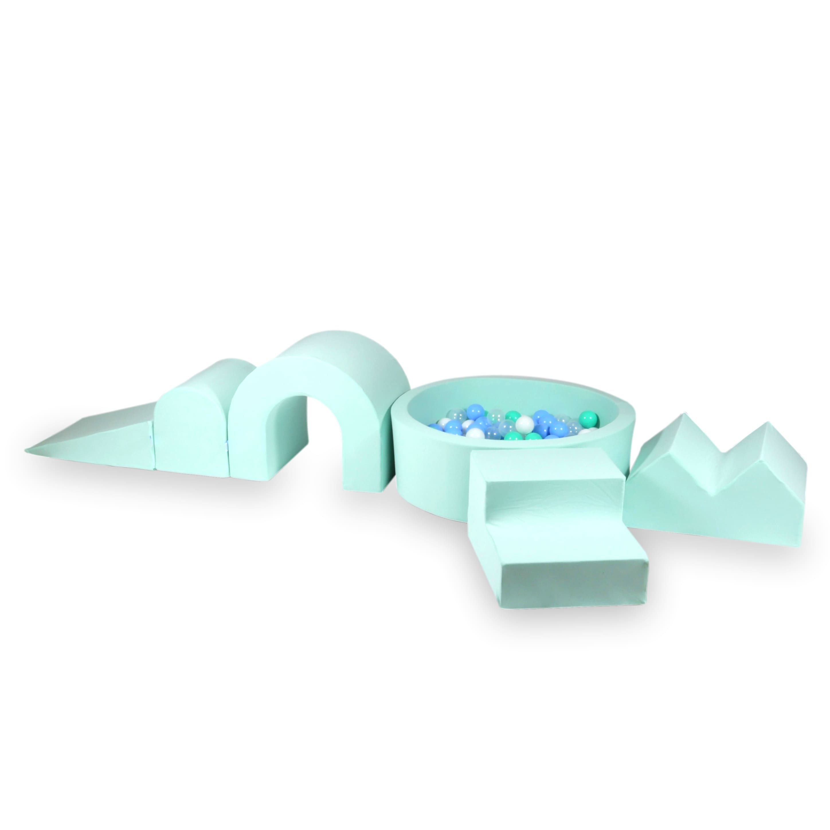 Foam play area with round pool 90x30 mint + 5 elements + 200 balls