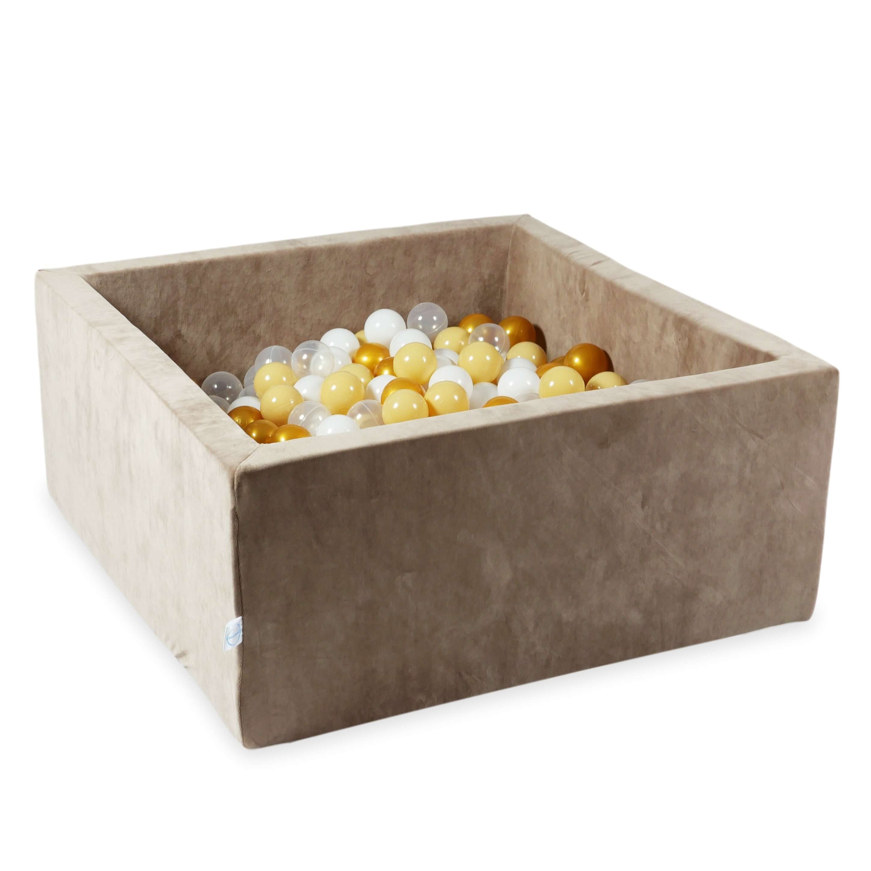 Bällebad quadratisch 90x90x40 cm aus Soft Velvet Braun, 400 Bälle