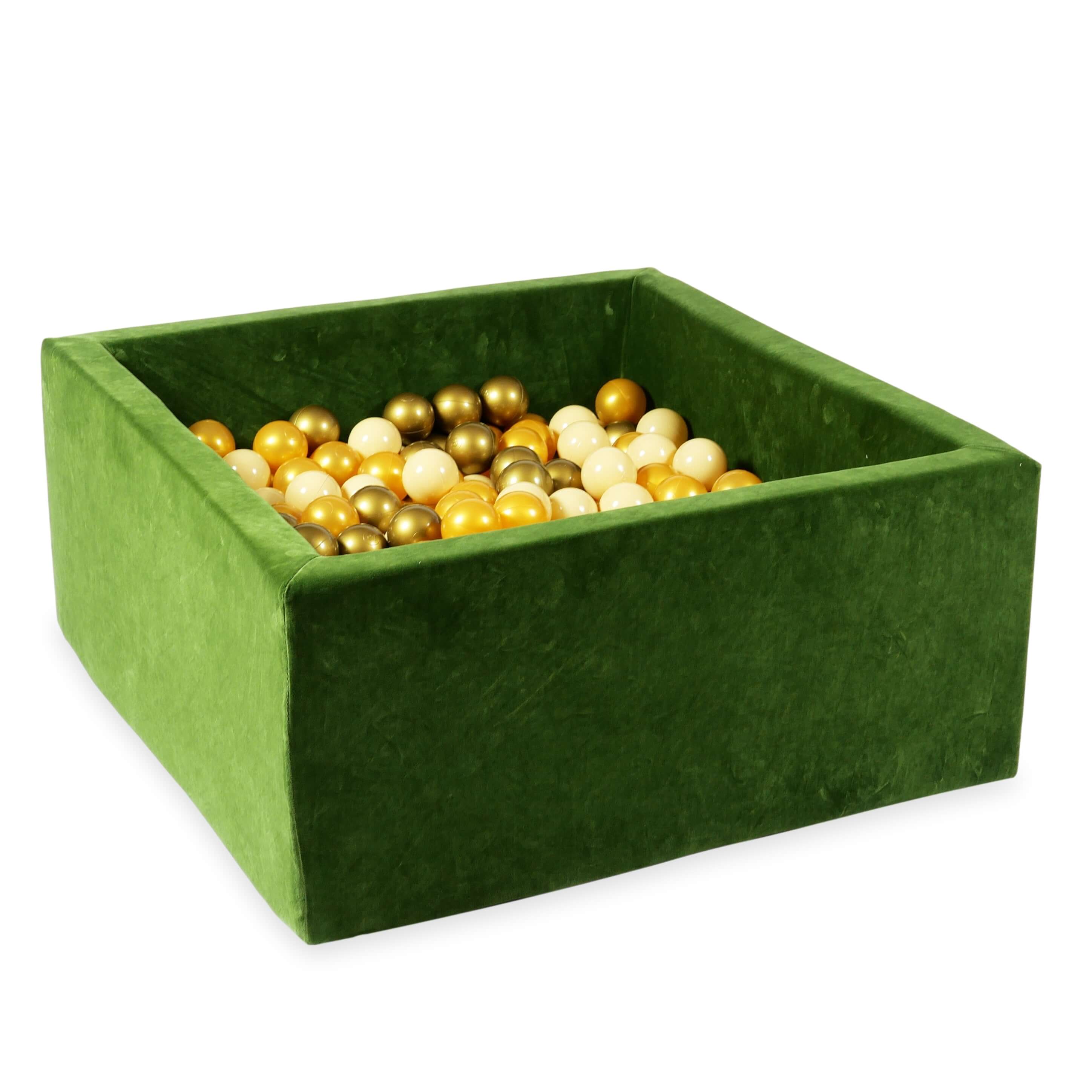 Bällebad quadratisch 90x90x40 cm aus Soft-Velvet Olive, 400 Bälle