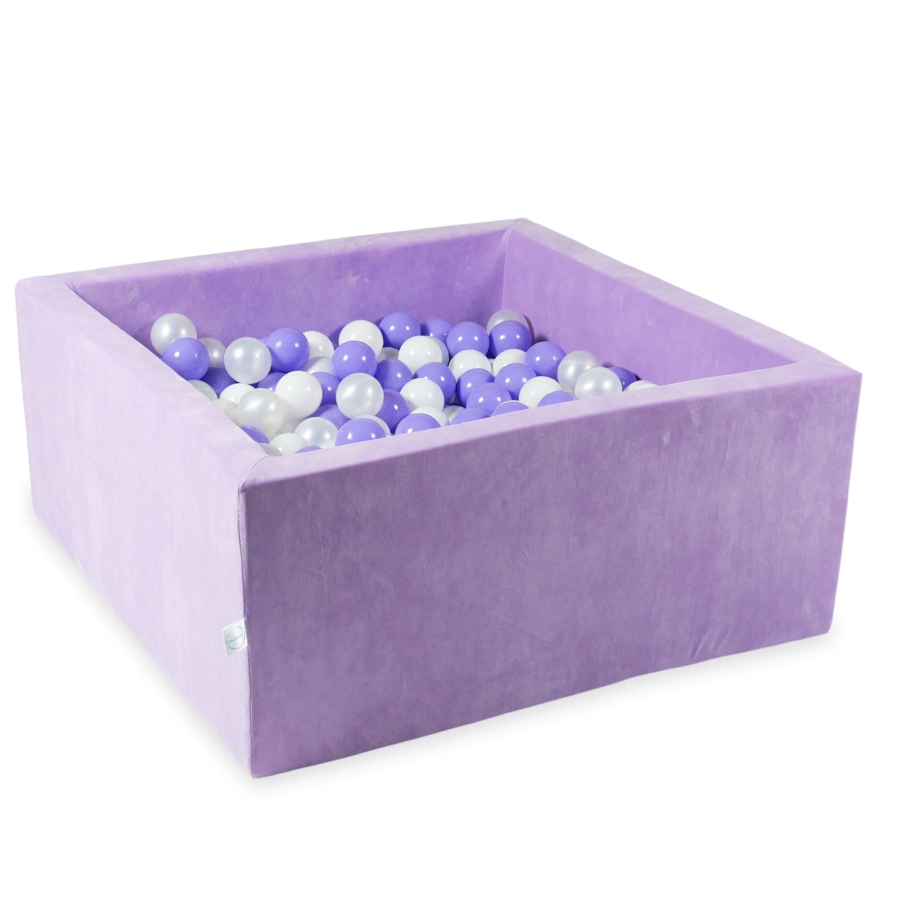 Quadratisches Bällebad 90x90x40 cm aus Soft Velvet Lilac, 400 Bälle