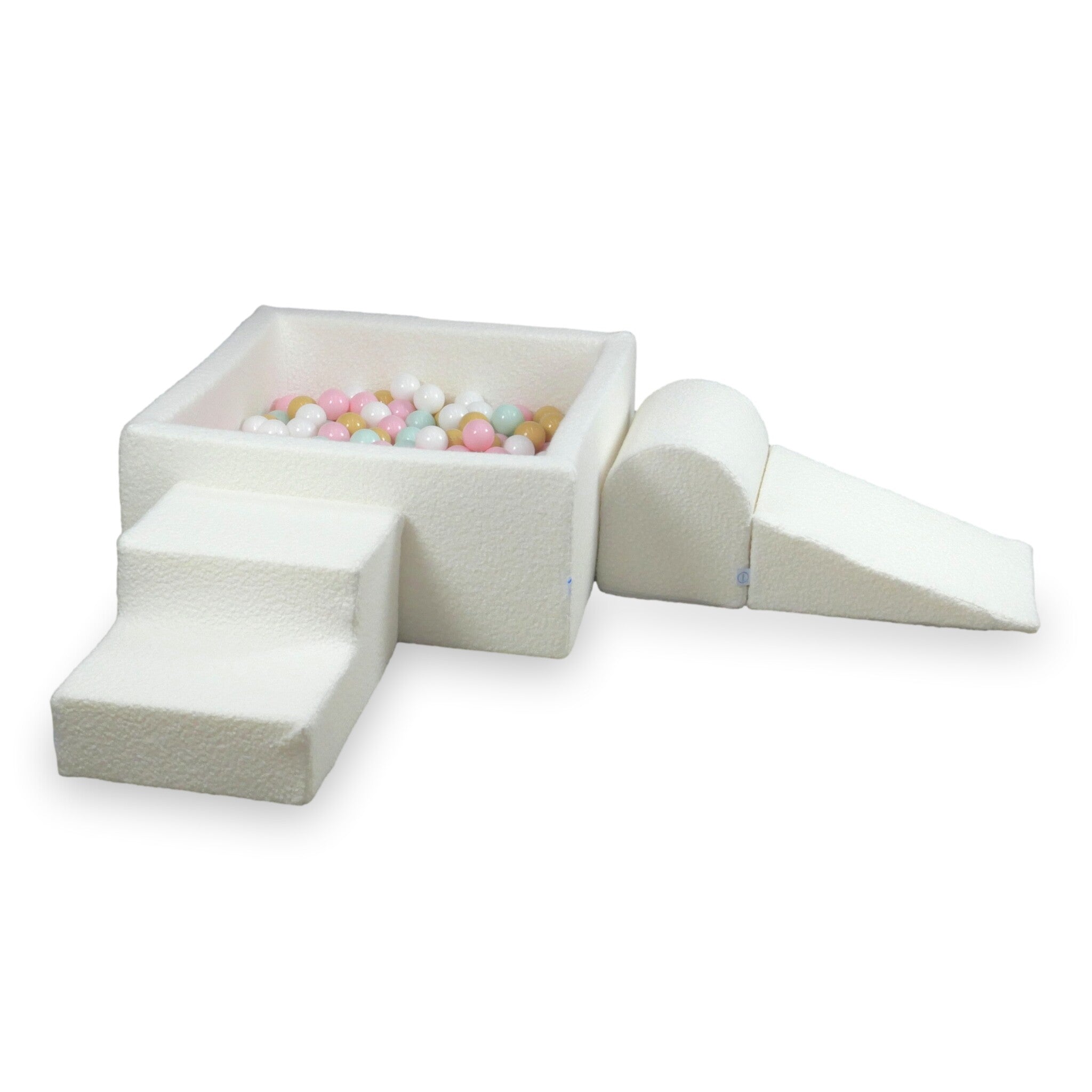 Foam play area with square ball pit children's play set 90x90x40 white boucle + 400 balls
