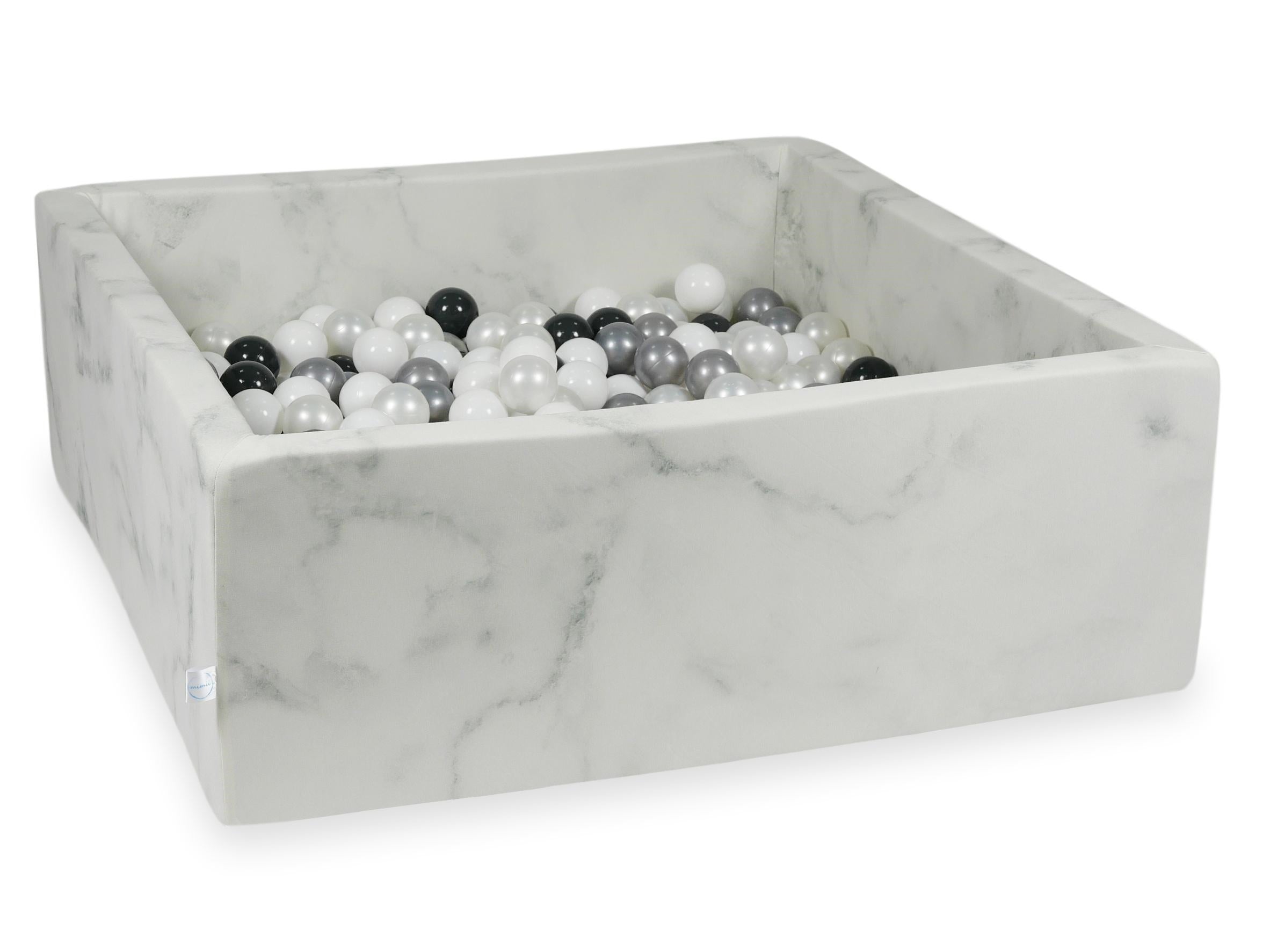 Square ball pit 110x110x40 cm in marble velvet, 600 balls