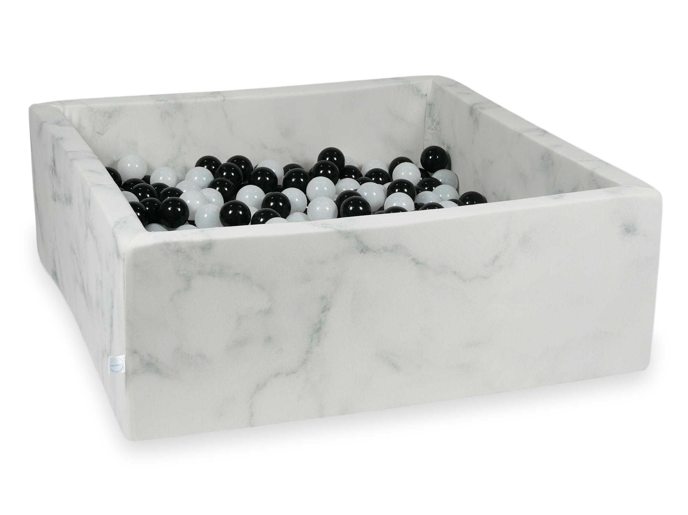 Square ball pit 110x110x40 cm in marble velvet, 600 balls
