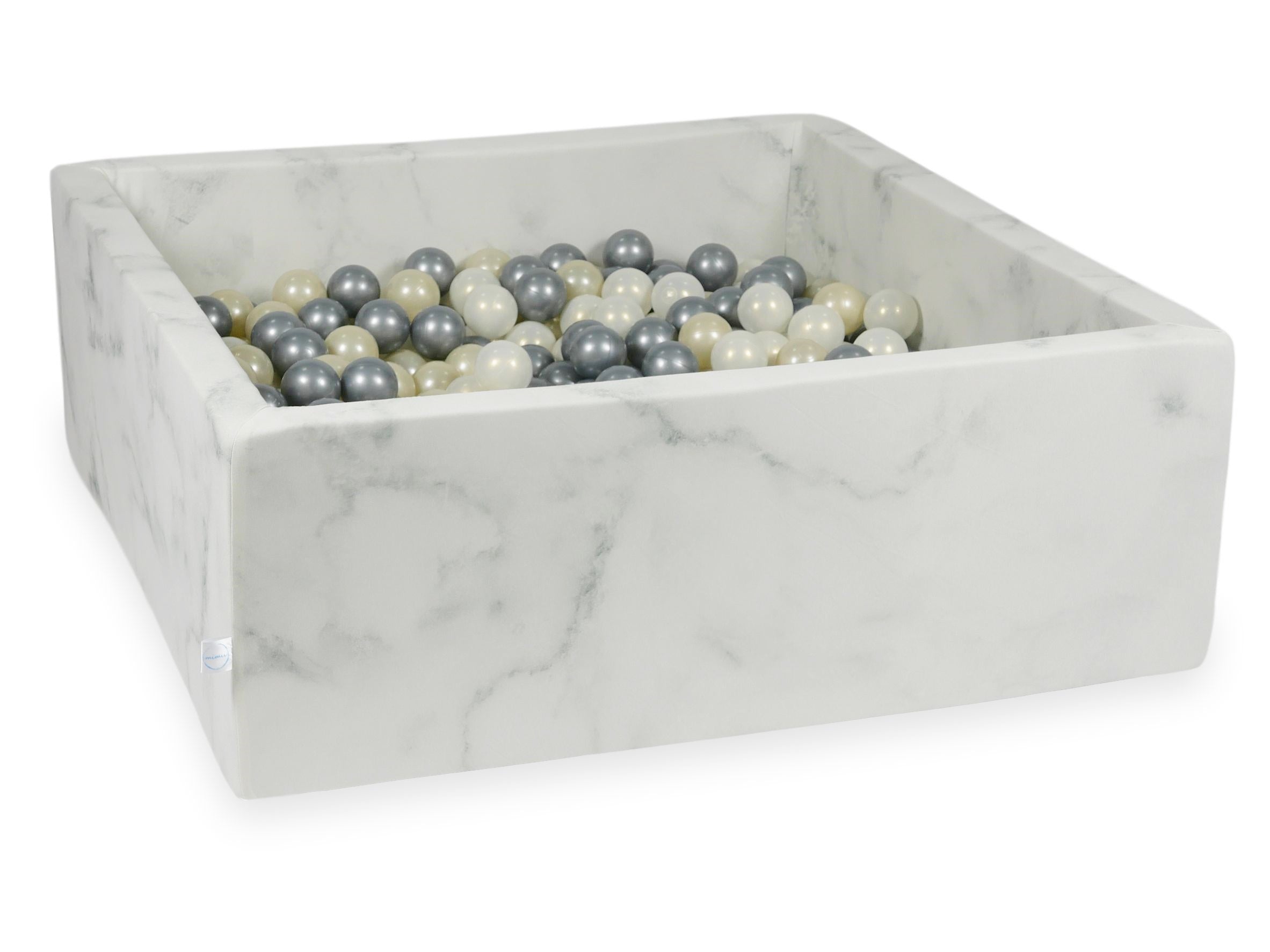 Square ball pit 110x110x40 cm in marble velvet, 600 balls