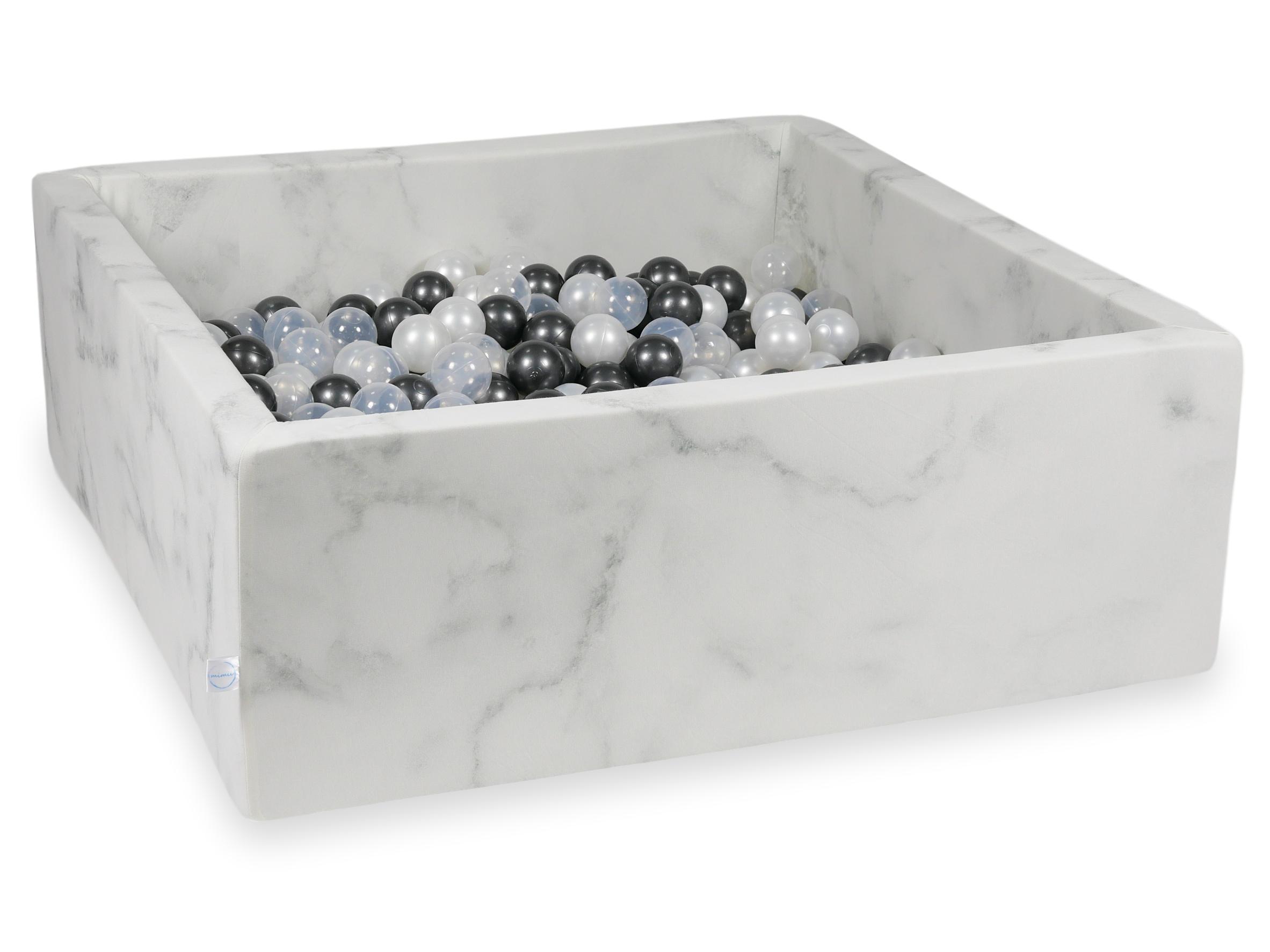 Square ball pit 110x110x40 cm in marble velvet, 600 balls