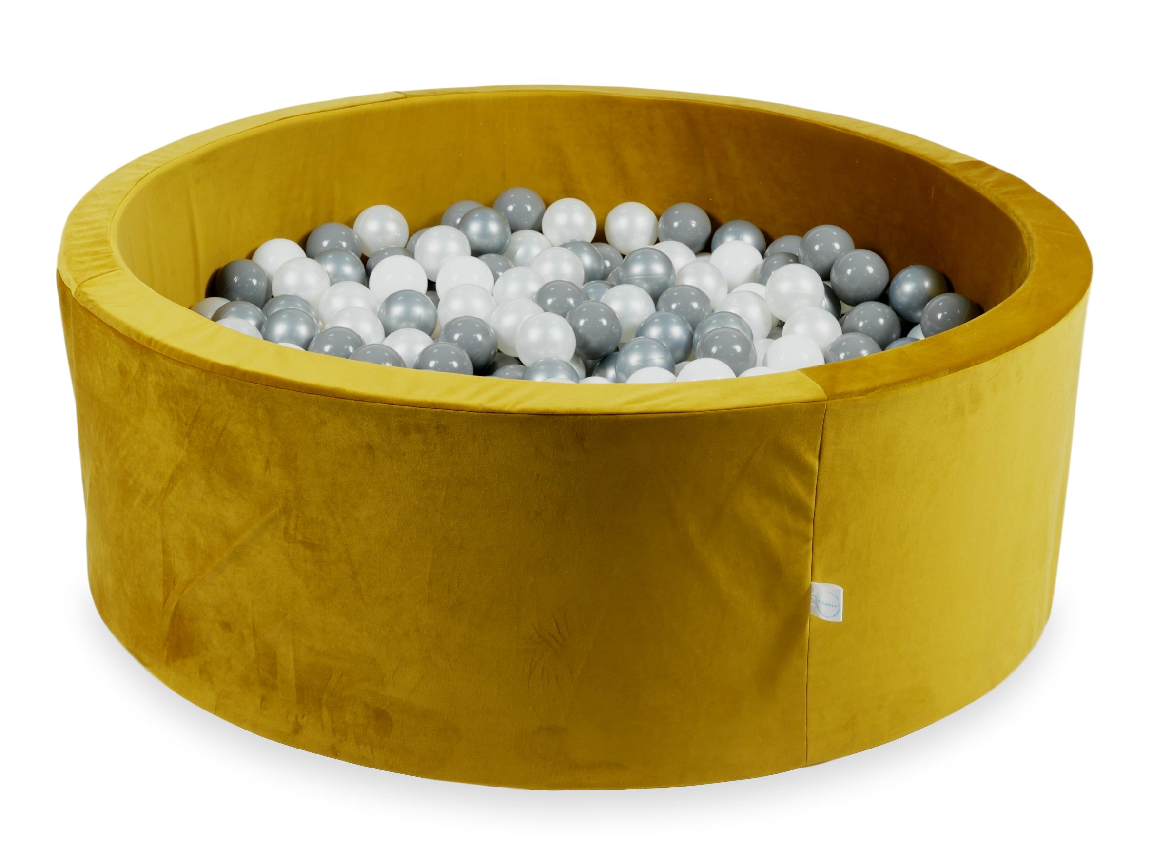 Bällebad aus Samt in Gold, 110x40 cm, mit 500 Bällen