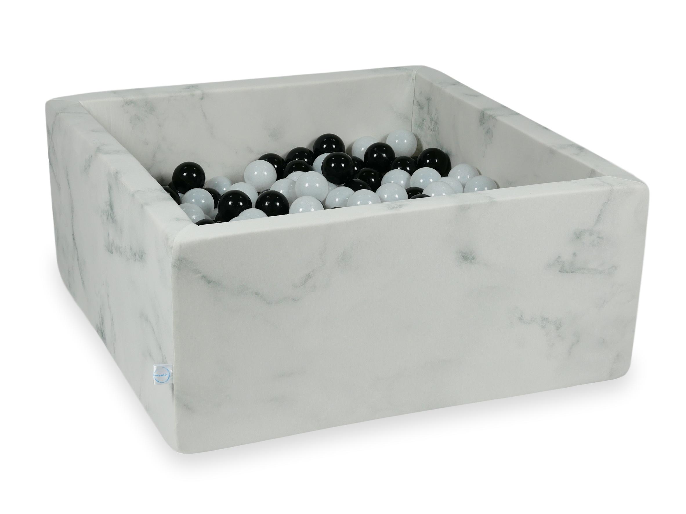 Quadratisches Bällebad 90x90x40 cm aus Samt Marble, 400 Bälle