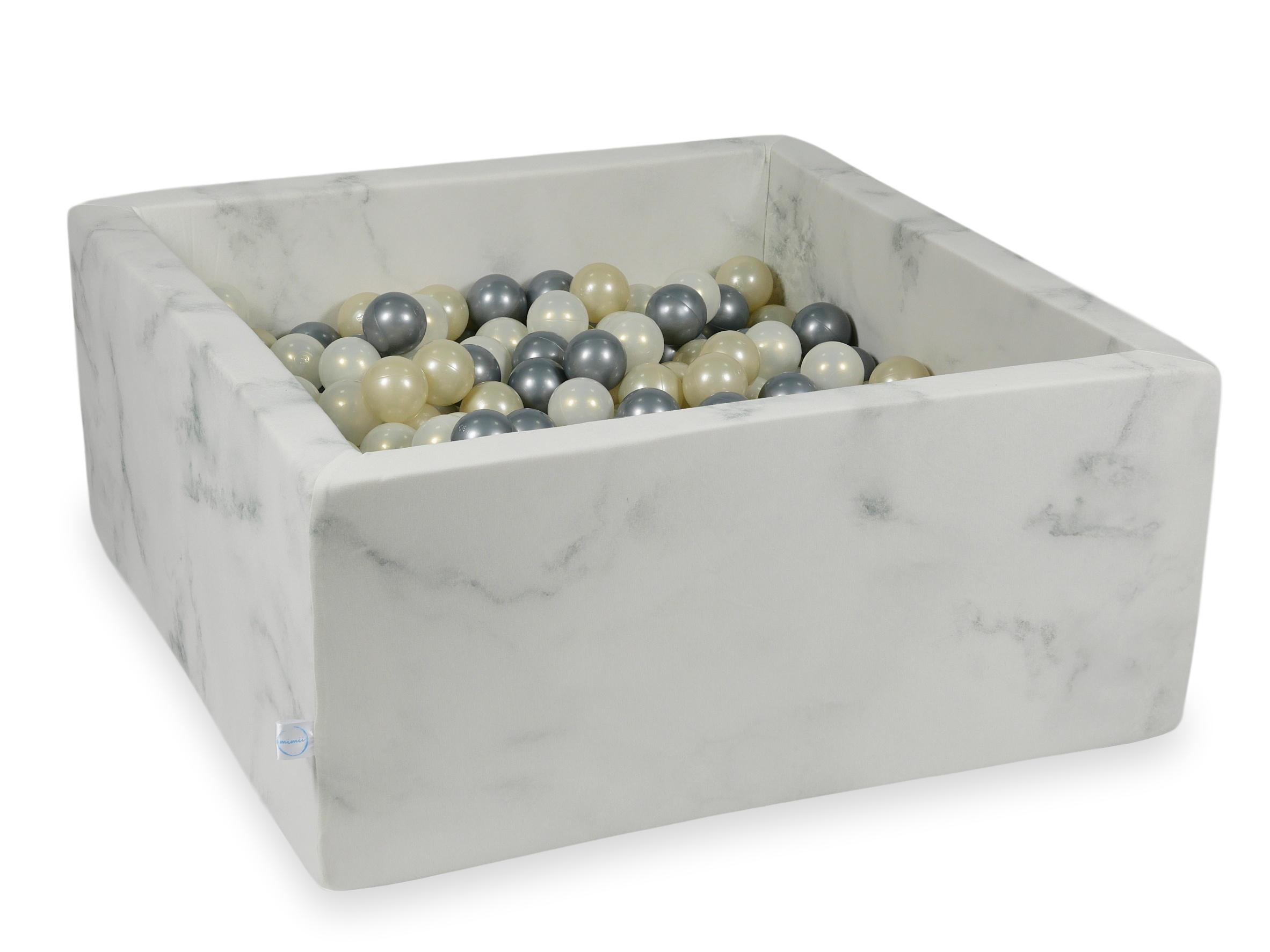 Quadratisches Bällebad 90x90x40 cm aus Samt Marble, 400 Bälle