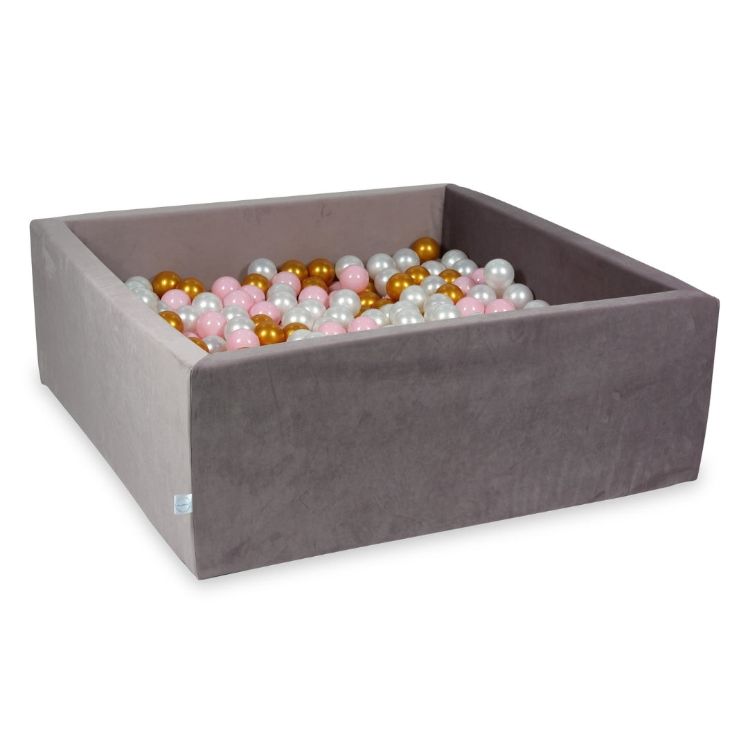 Square ball pit 110x110x40 cm in lilac velvet velvet, 600 balls