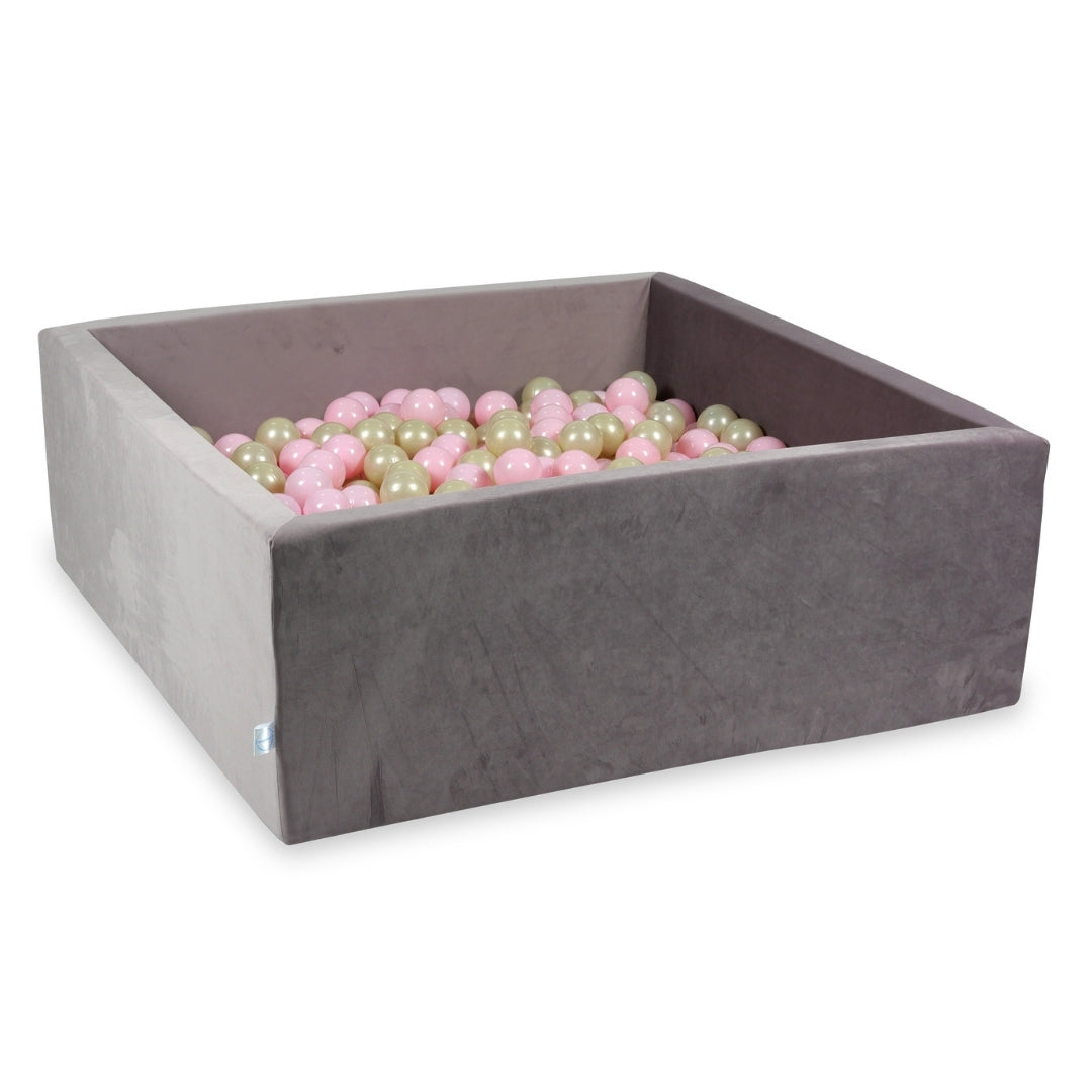 Square ball pit 110x110x40 cm in lilac velvet velvet, 600 balls