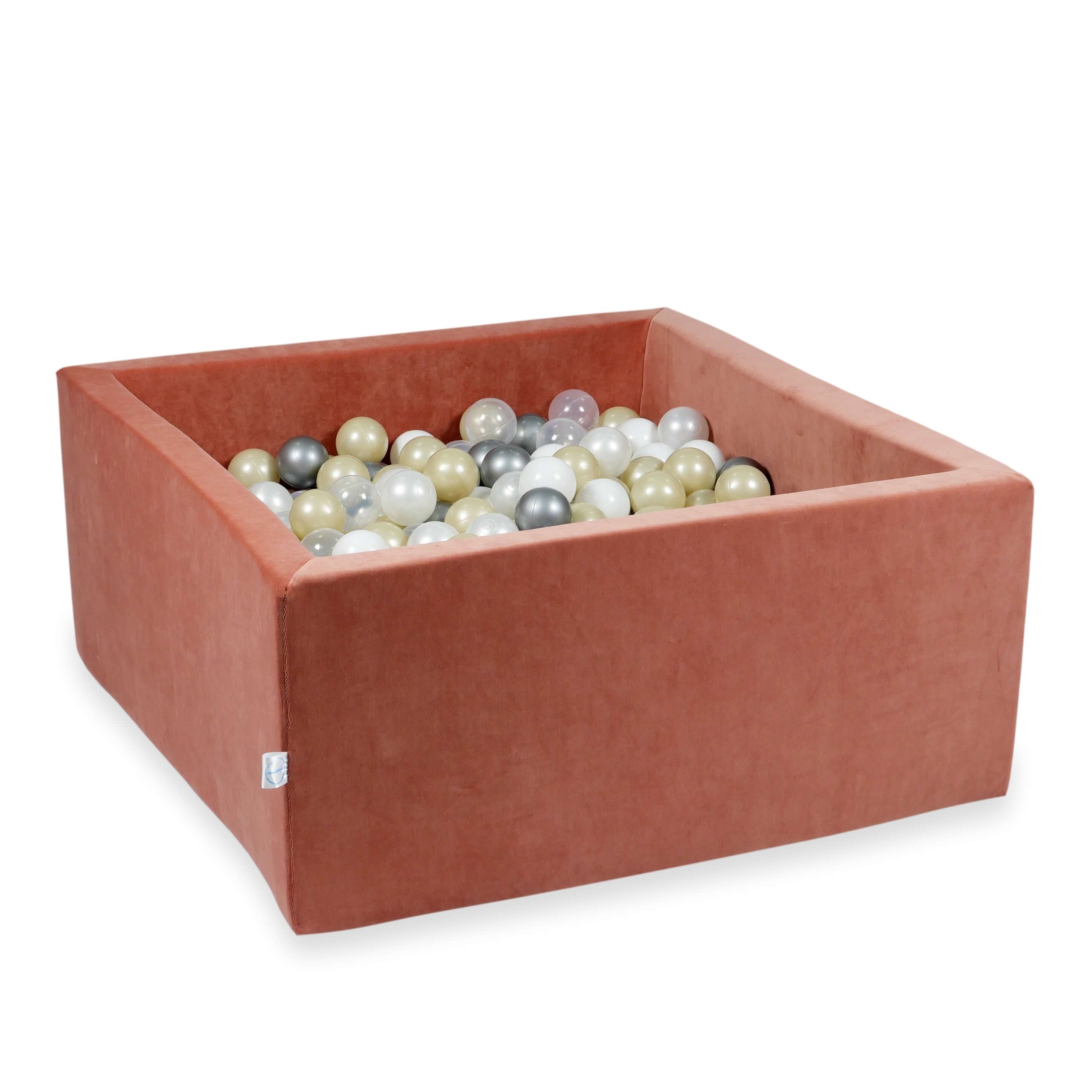 Square ball pit 90x90x40 cm in Canyon Clay soft velvet, 400 balls