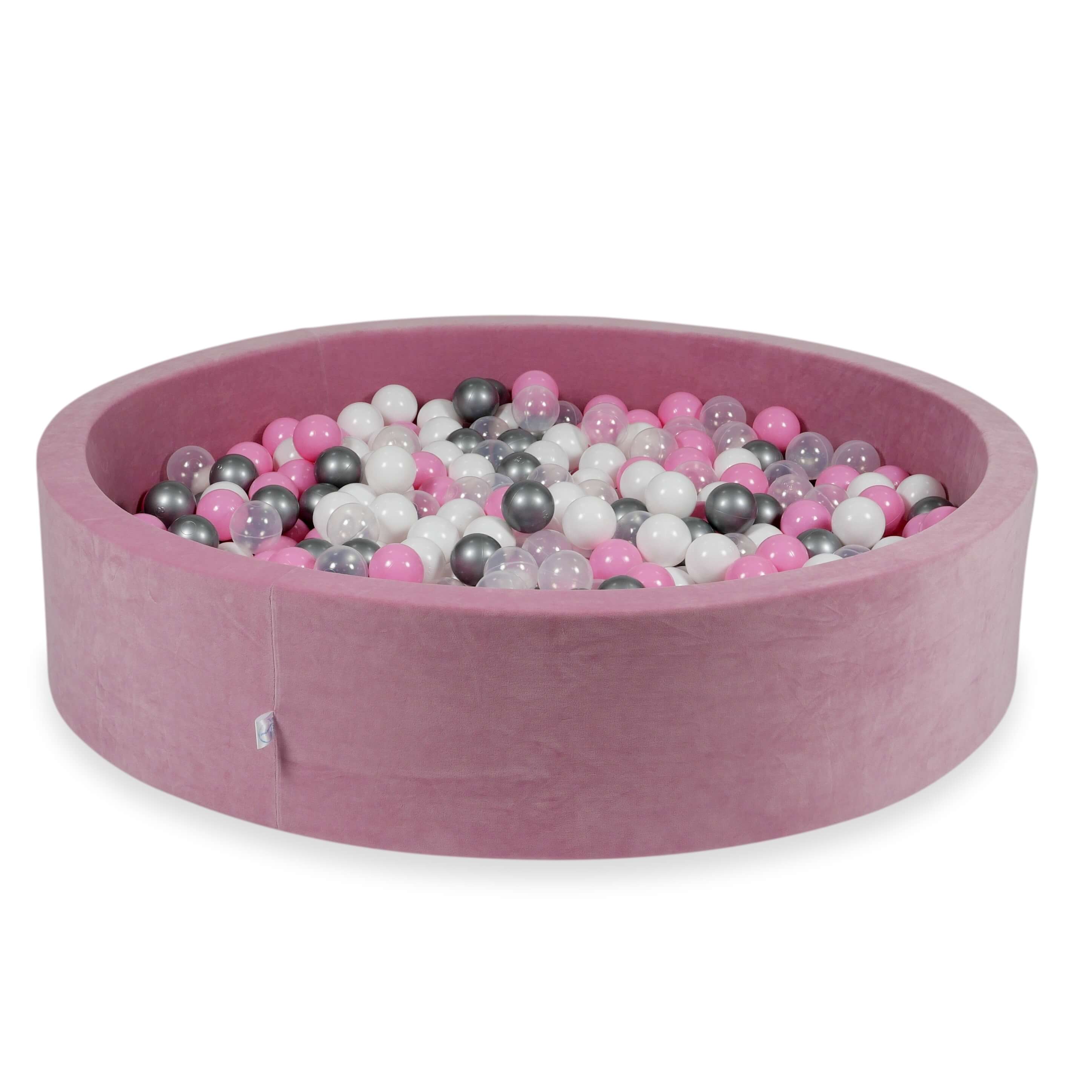 Pink soft velvet ball pit 130x30 cm with 600 balls