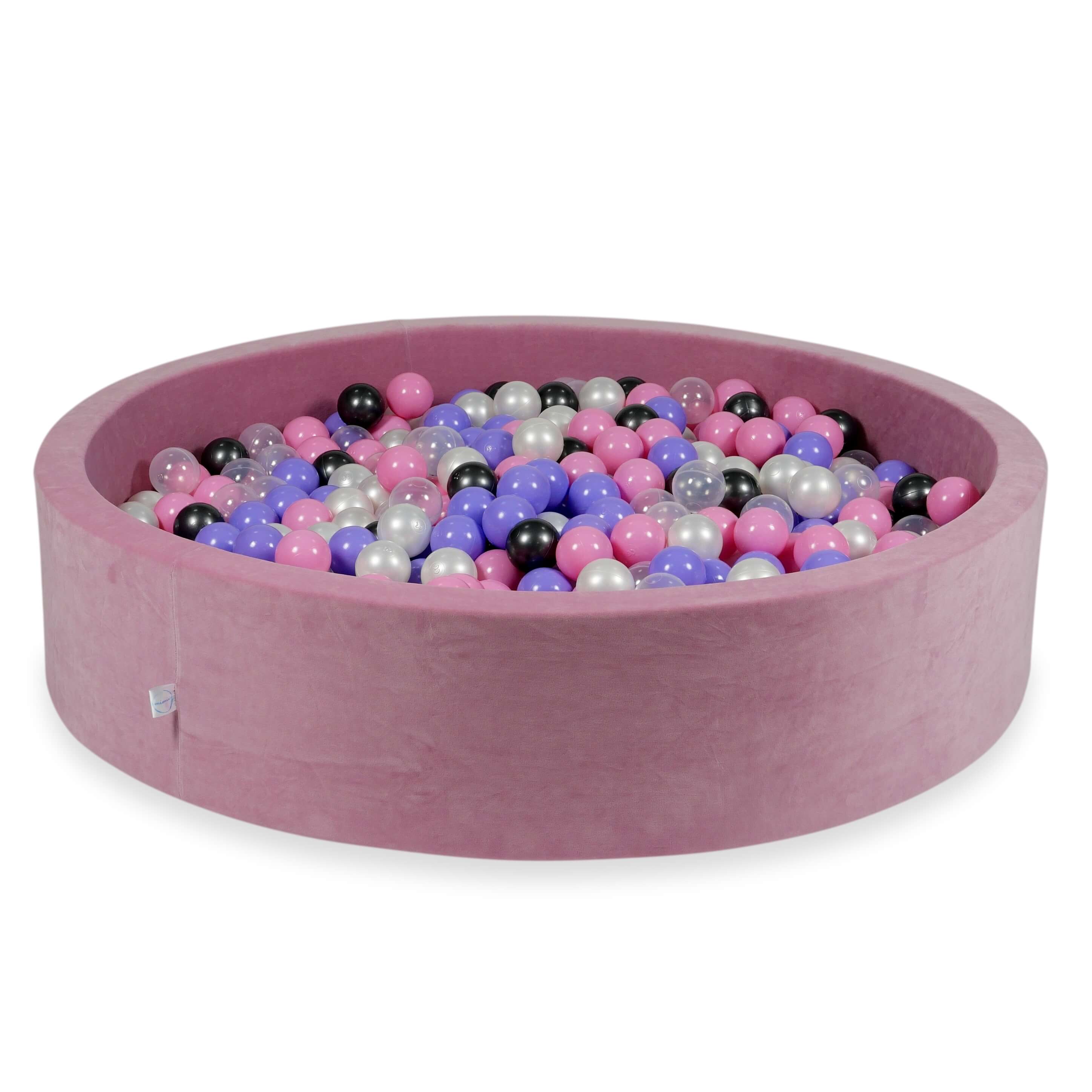 Pink soft velvet ball pit 130x30 cm with 600 balls