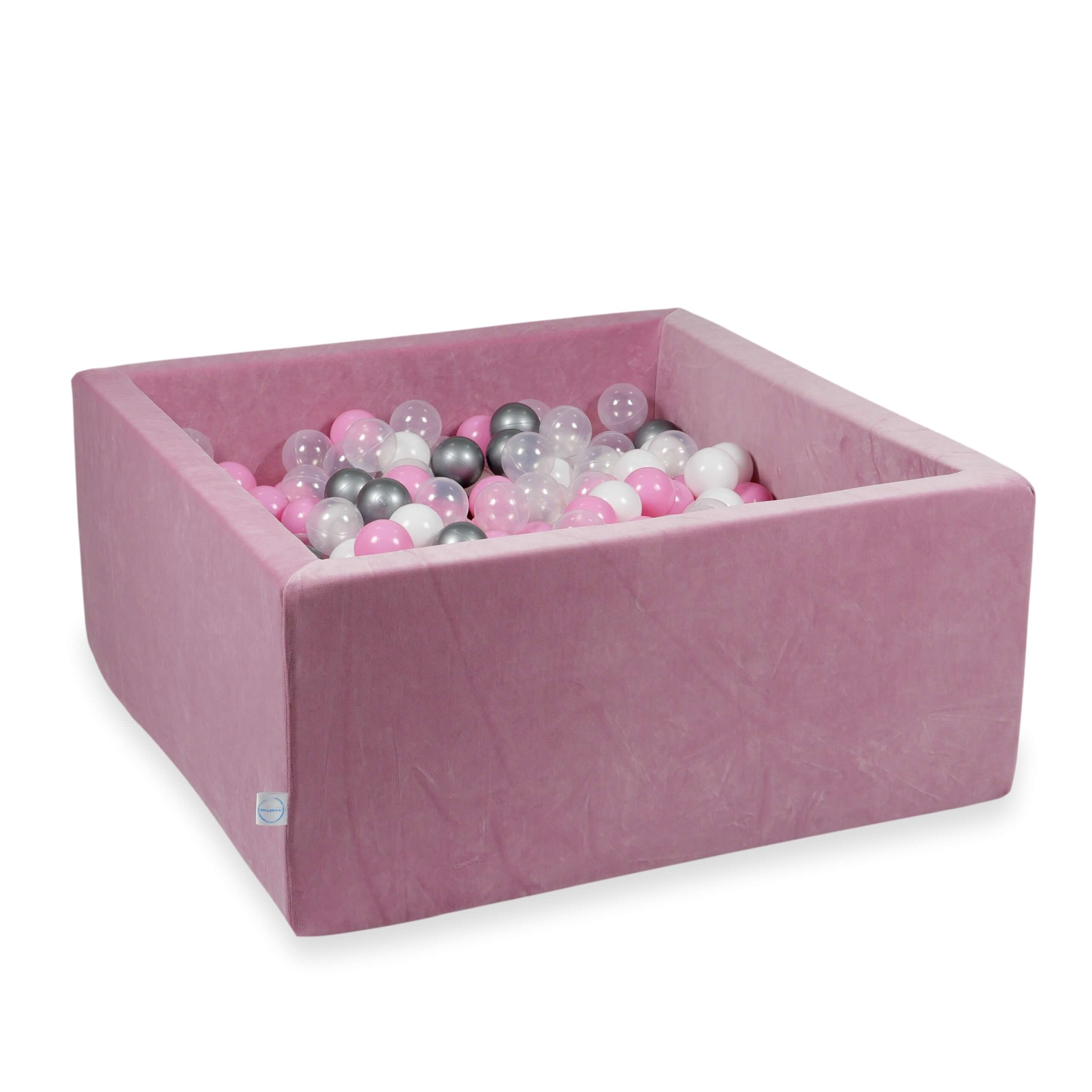 Quadratisches Bällebad 90x90x40 cm aus Soft-Velvet Rosa, 400 Bälle