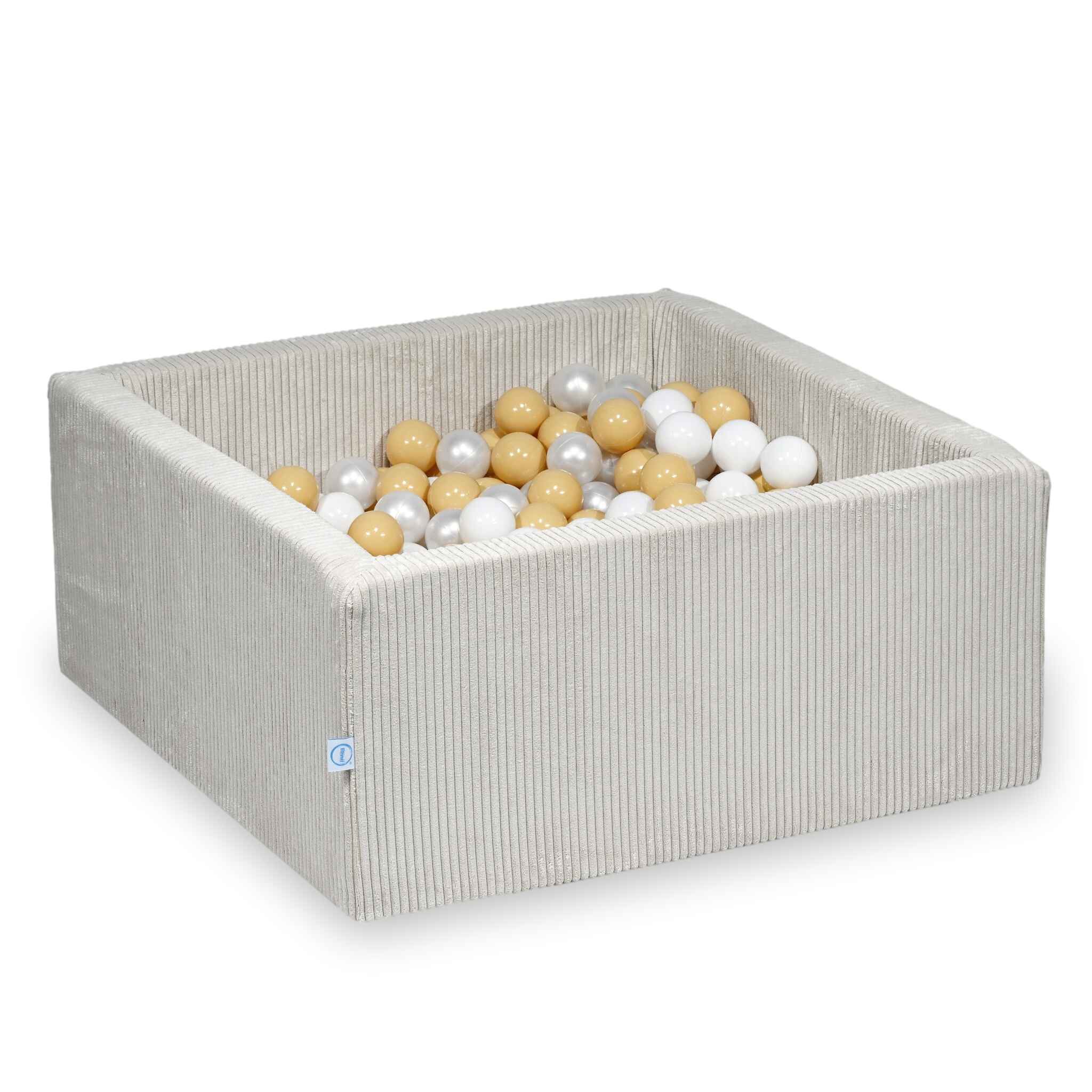 Bällebad quadratisch 90x90x40 cm aus Cord Beige, 400 Bälle