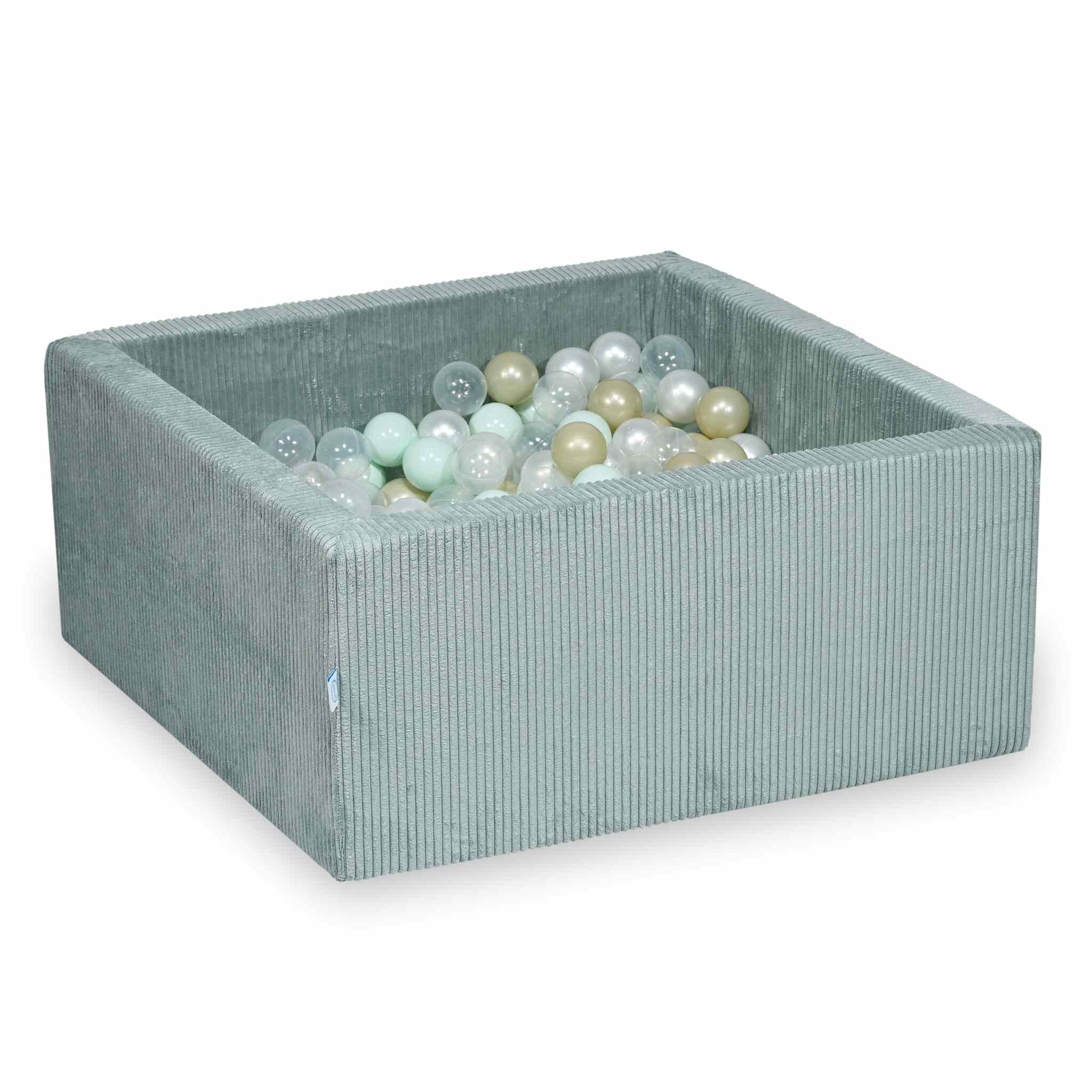 Bällebad Quadrat 90x90x40 cm aus Kordstoff Hellmint, 400 Bälle