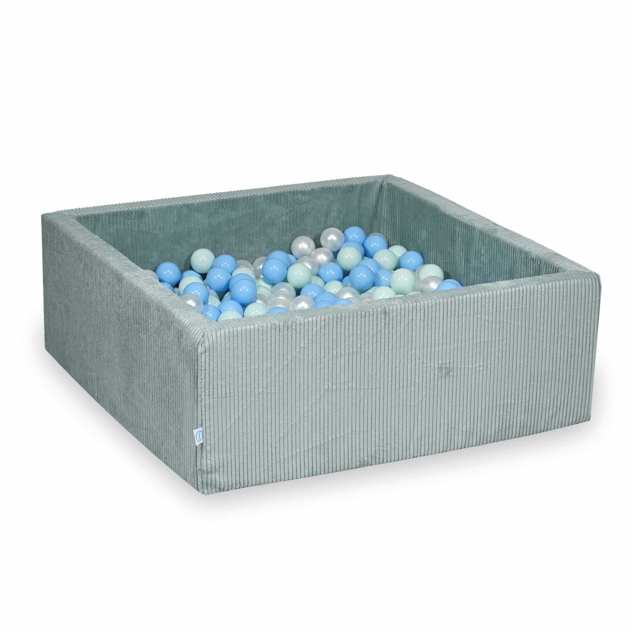 Bällebad Quadrat 90x90x40 cm aus Kordstoff Hellmint, 400 Bälle