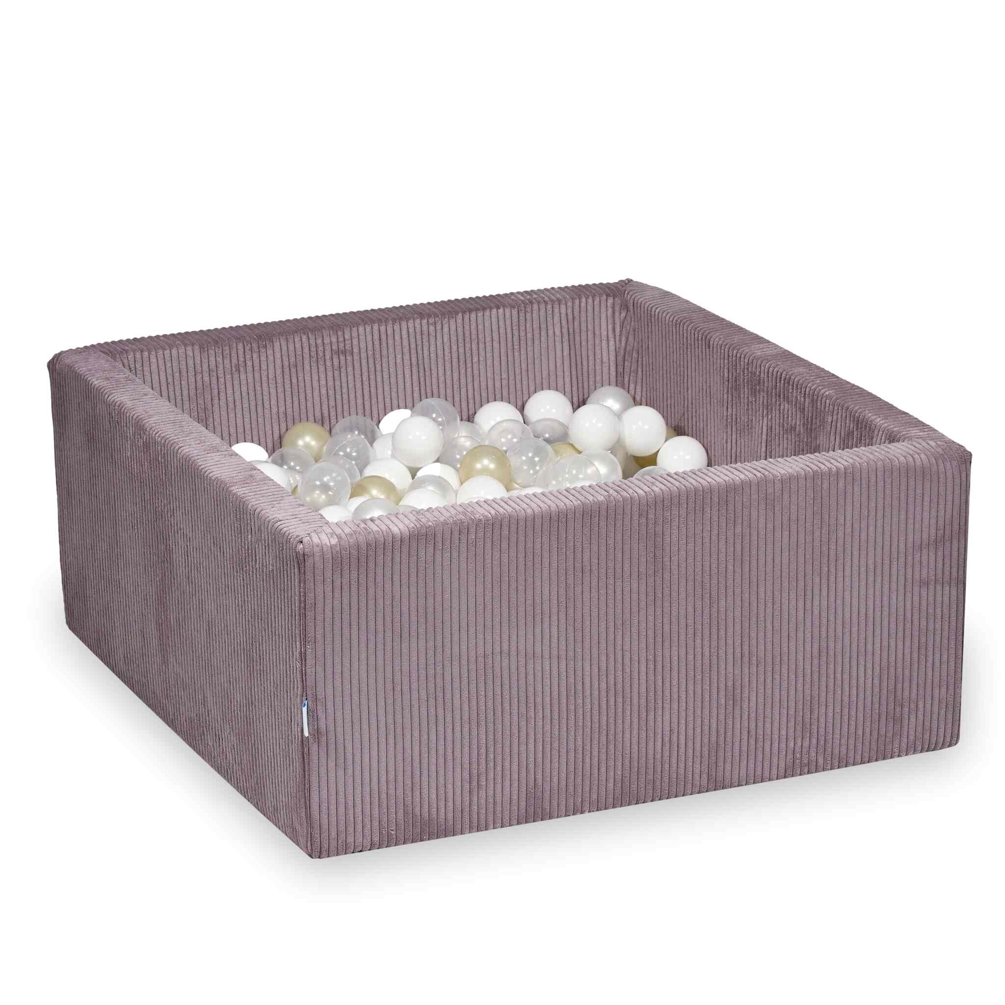 Bällebad quadratisch 90x90x40 cm aus Cord Lavendel, 400 Bälle