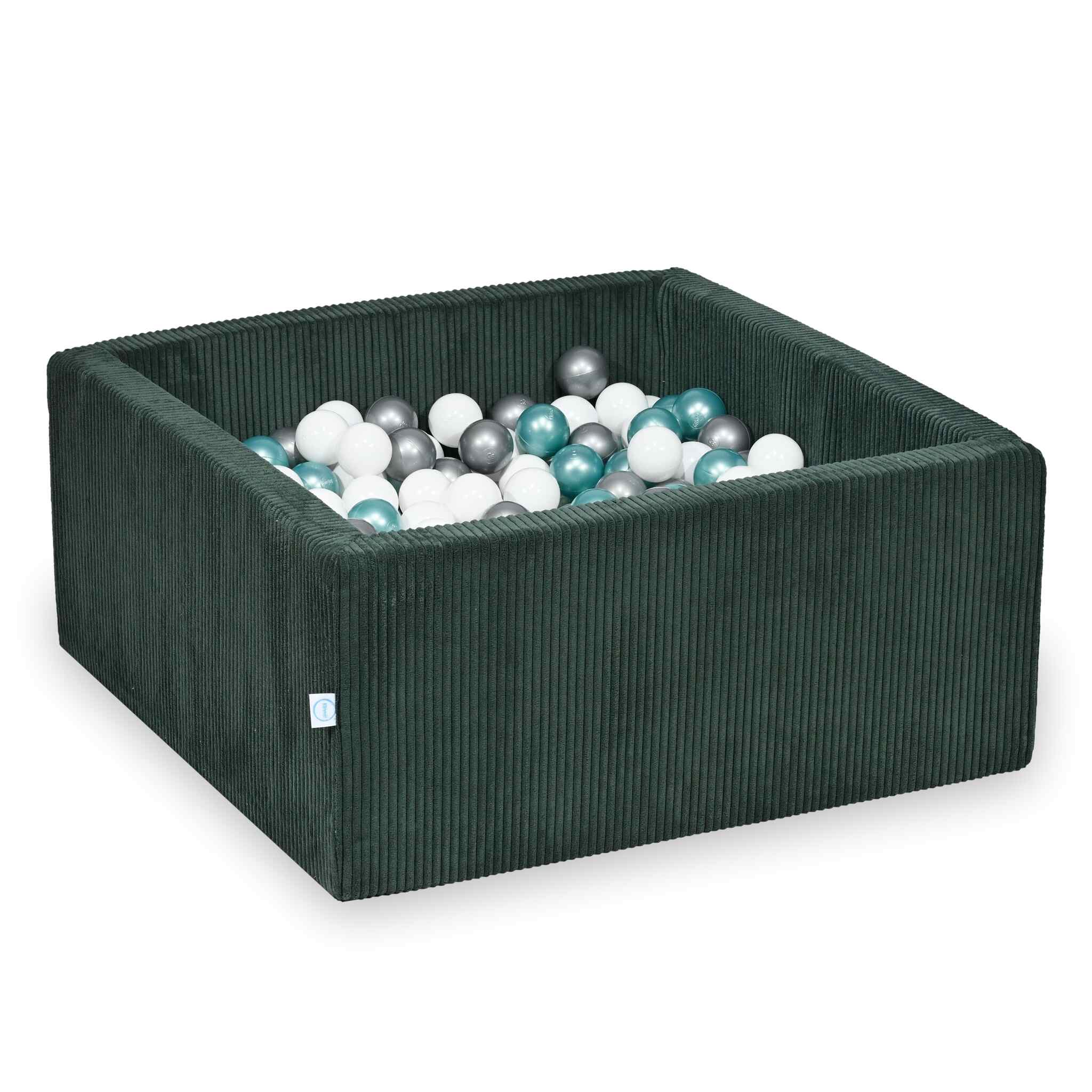 Quadratischer Kugelpool 90x90x40 cm aus Kordstoff Grün, 400 Bälle