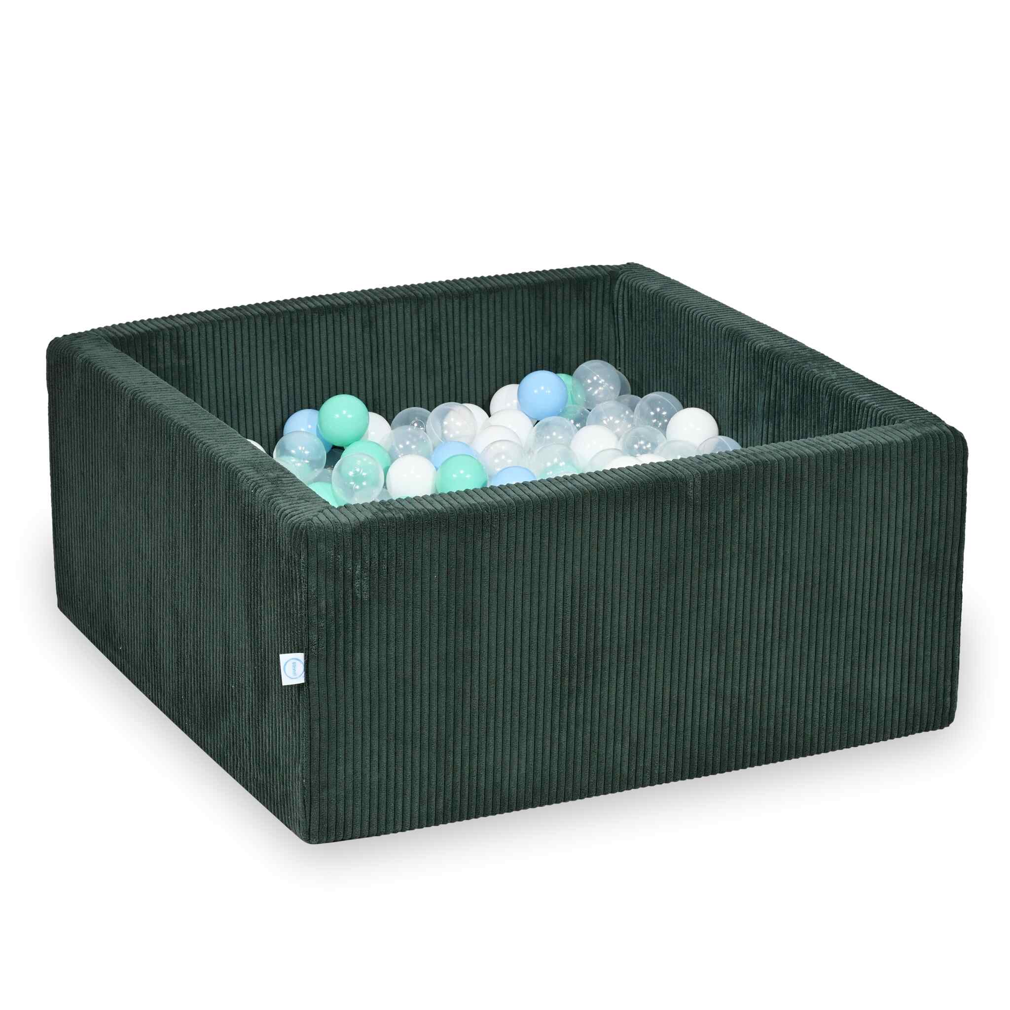 Quadratischer Kugelpool 90x90x40 cm aus Kordstoff Grün, 400 Bälle